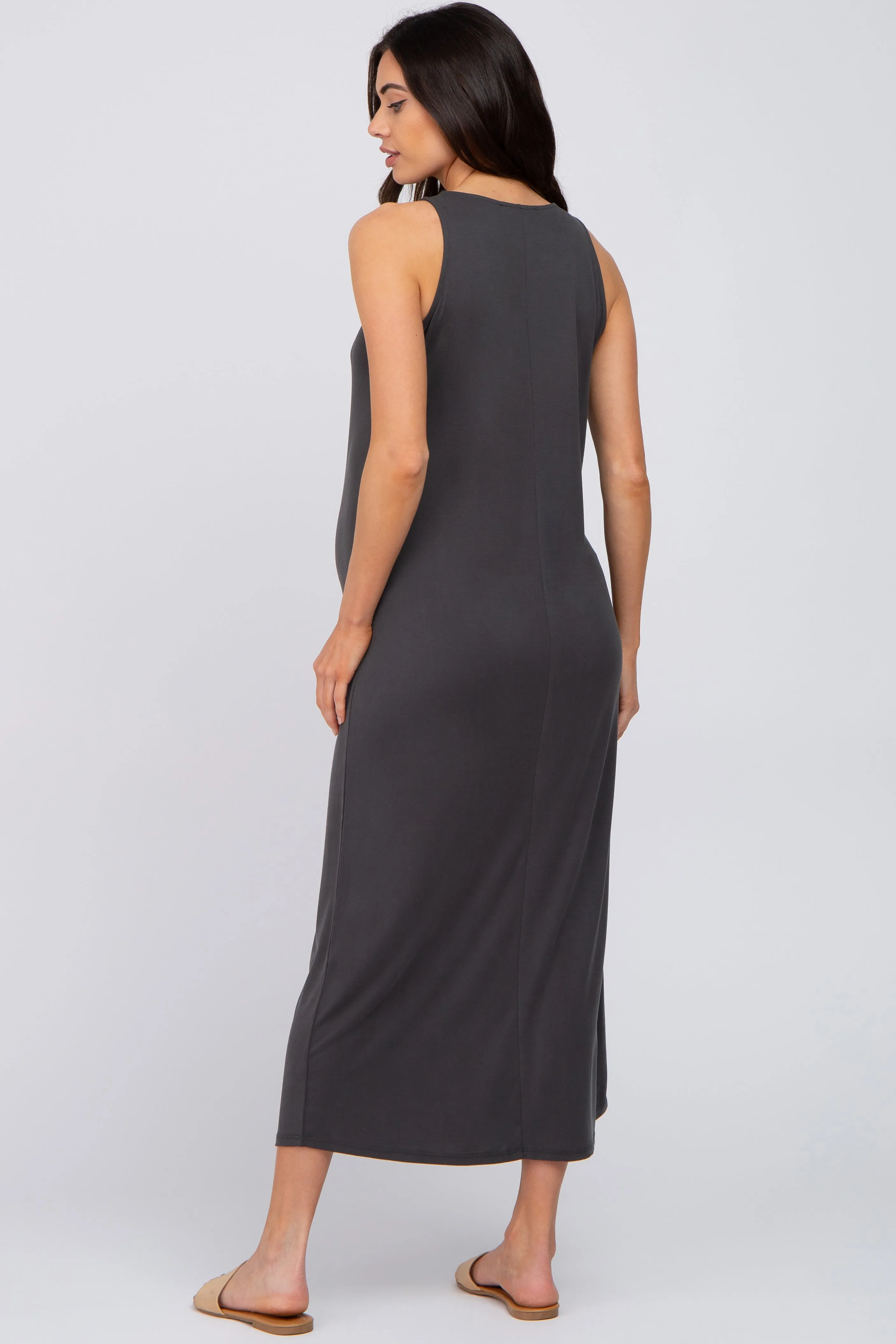 Charcoal Solid Sleeveless Maternity Midi Dress sold by Pinkblush product image thumbnail 3