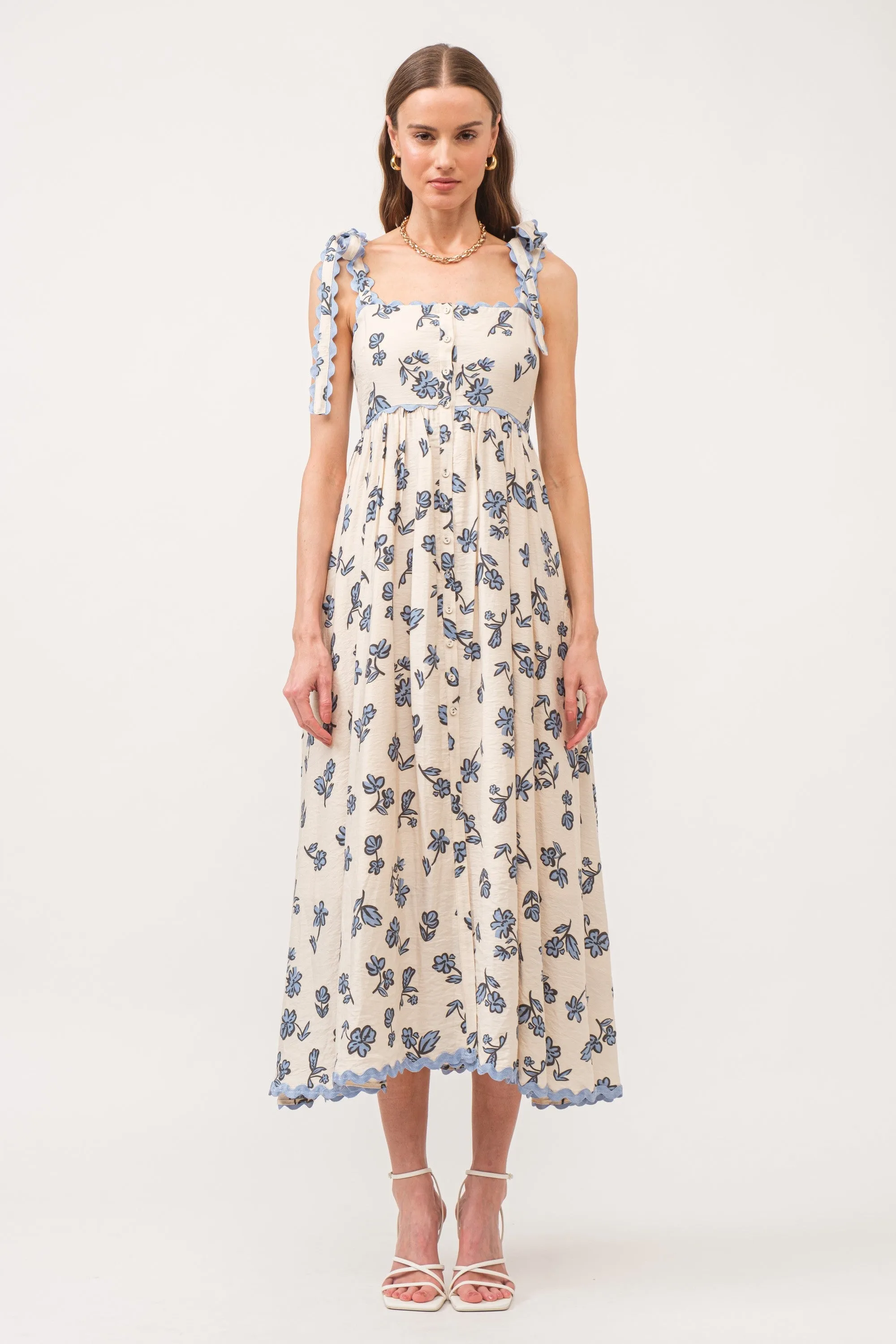 Blue Button Front Midi Dress sold by Pinkblush