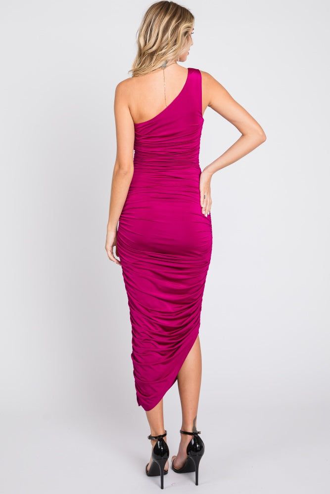 Magenta Ruched Asymmetrical Maxi Dress sold by Pinkblush product image thumbnail 3