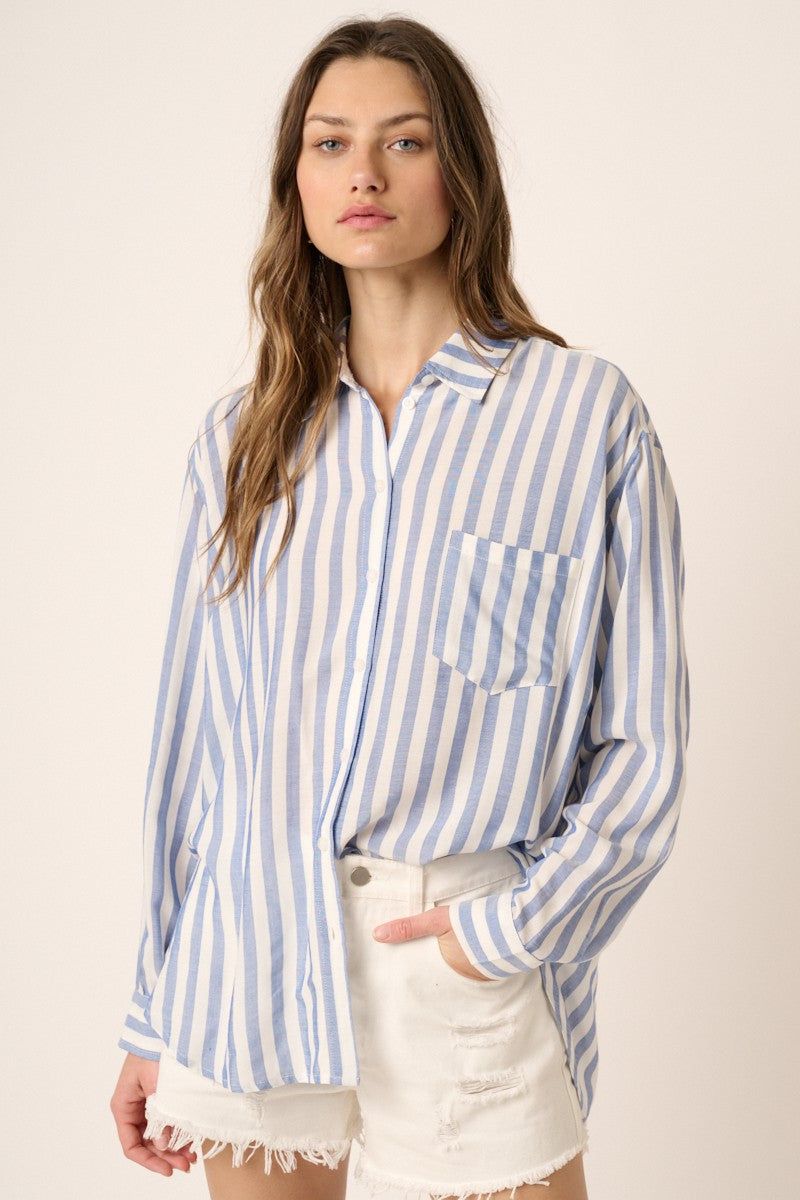 Blue Striped Button Down Shirt sold by Pinkblush