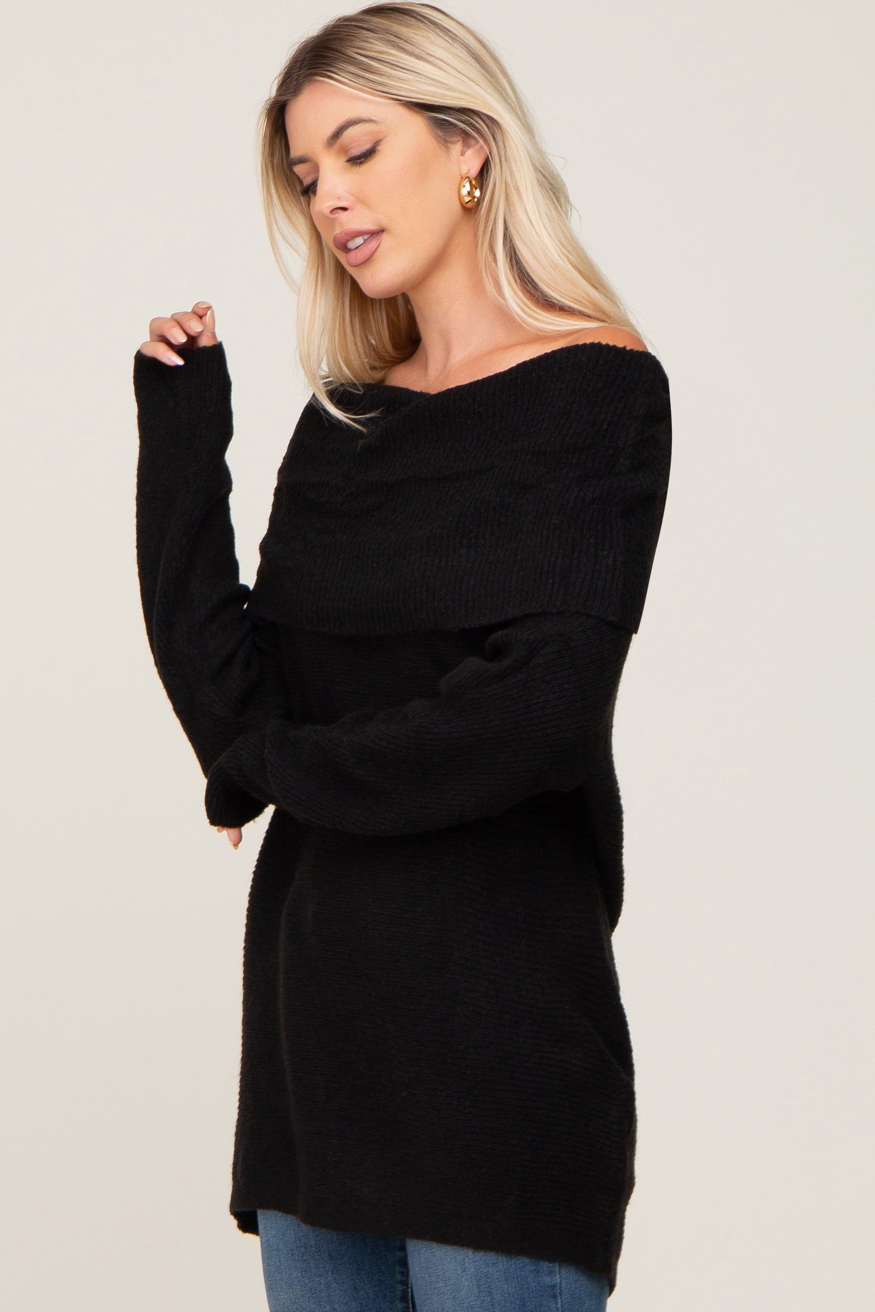Black Off Shoulder Dolman Sleeve Knit Top sold by Pinkblush product image thumbnail 2