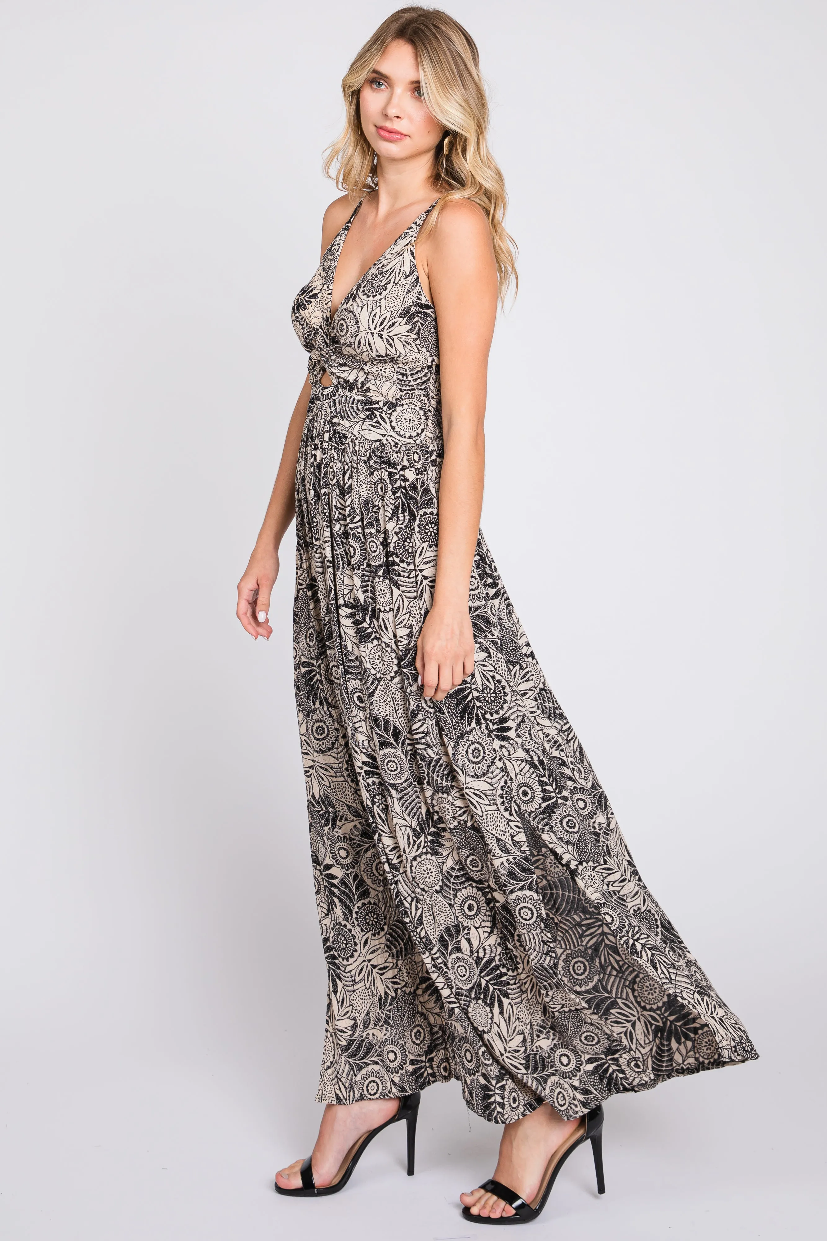 Black Floral Front Cutout Side Slit Maxi Dress sold by Pinkblush product image thumbnail 2