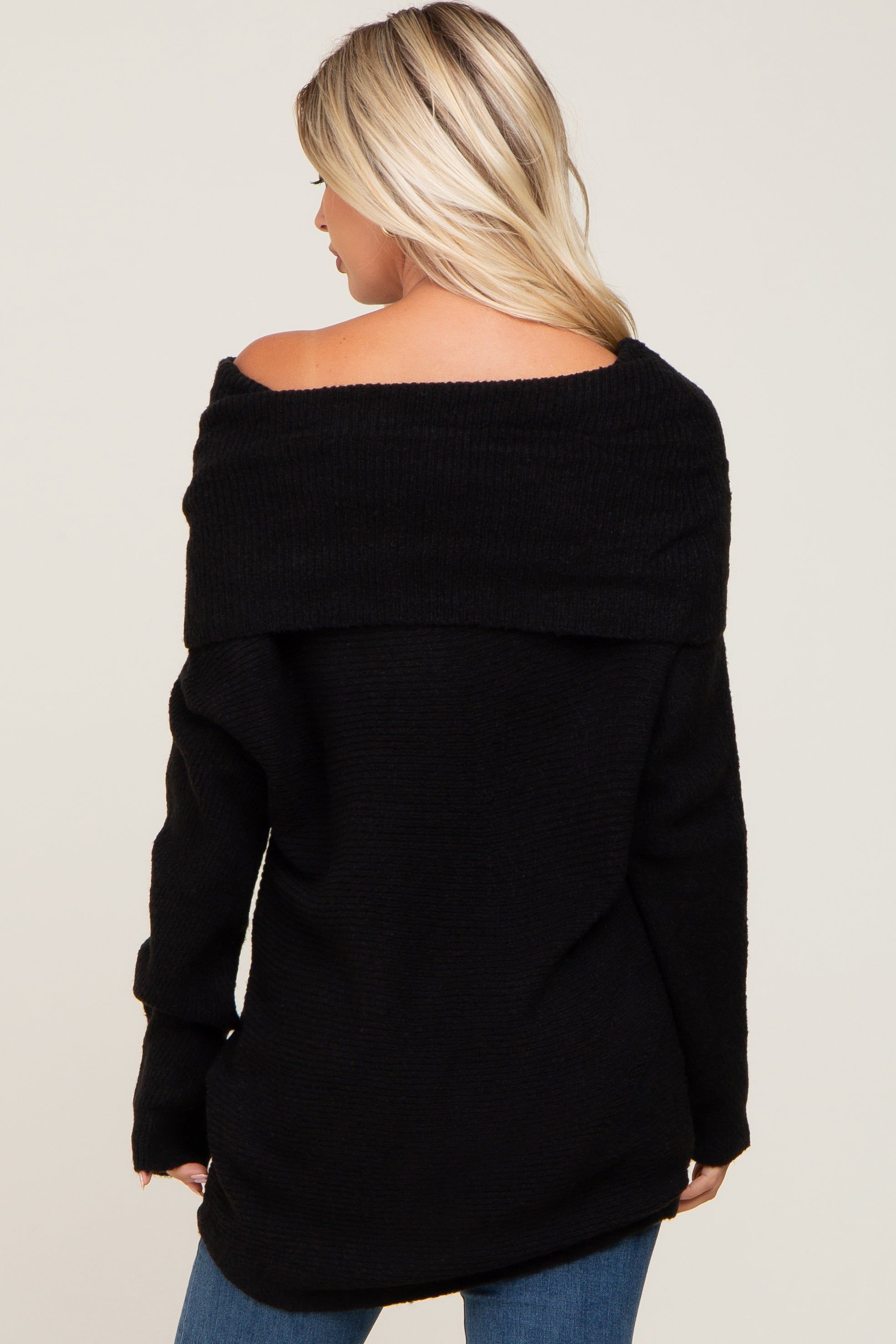Black Off Shoulder Dolman Sleeve Knit Top sold by Pinkblush product image thumbnail 3