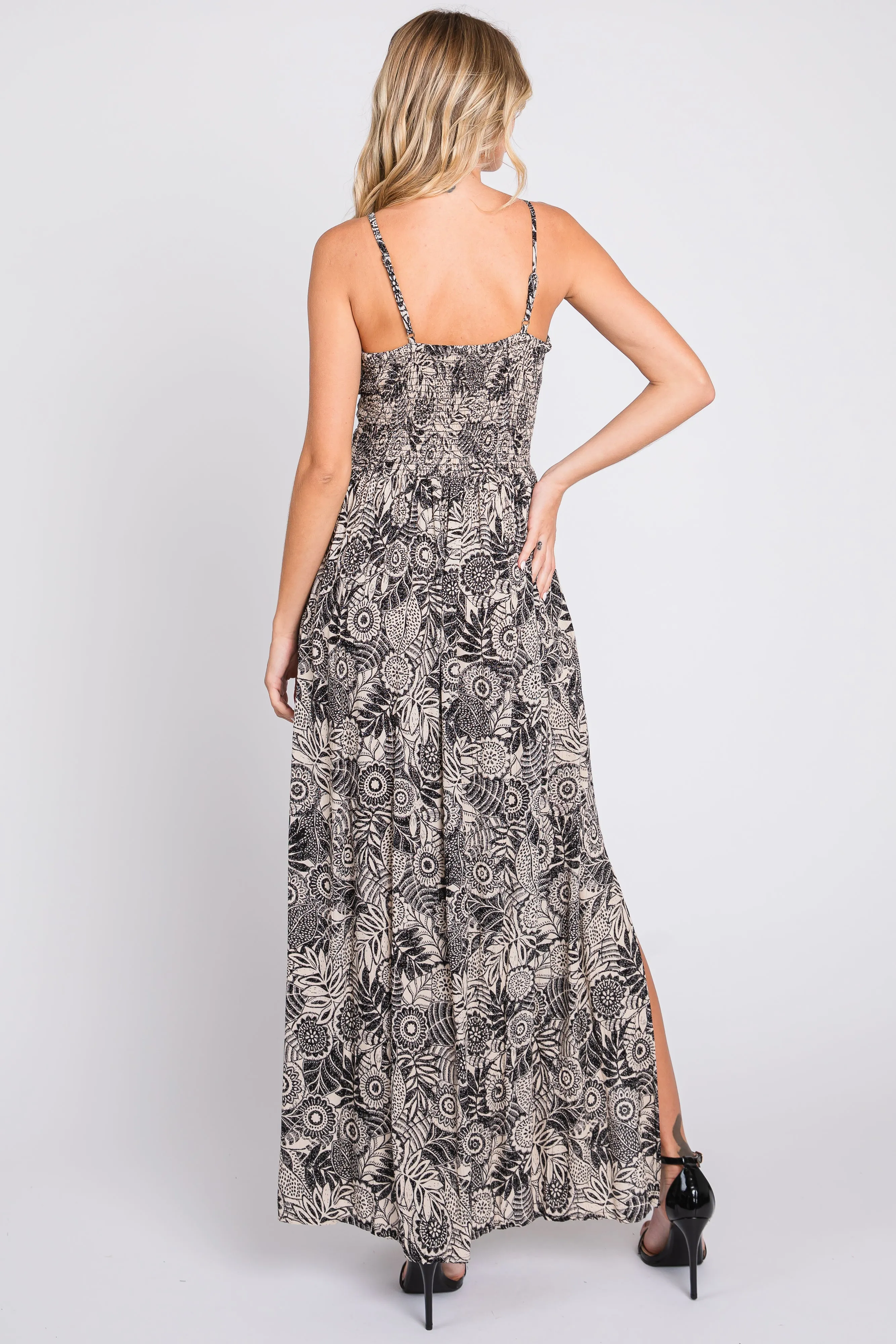 Black Floral Front Cutout Side Slit Maxi Dress sold by Pinkblush product image thumbnail 3