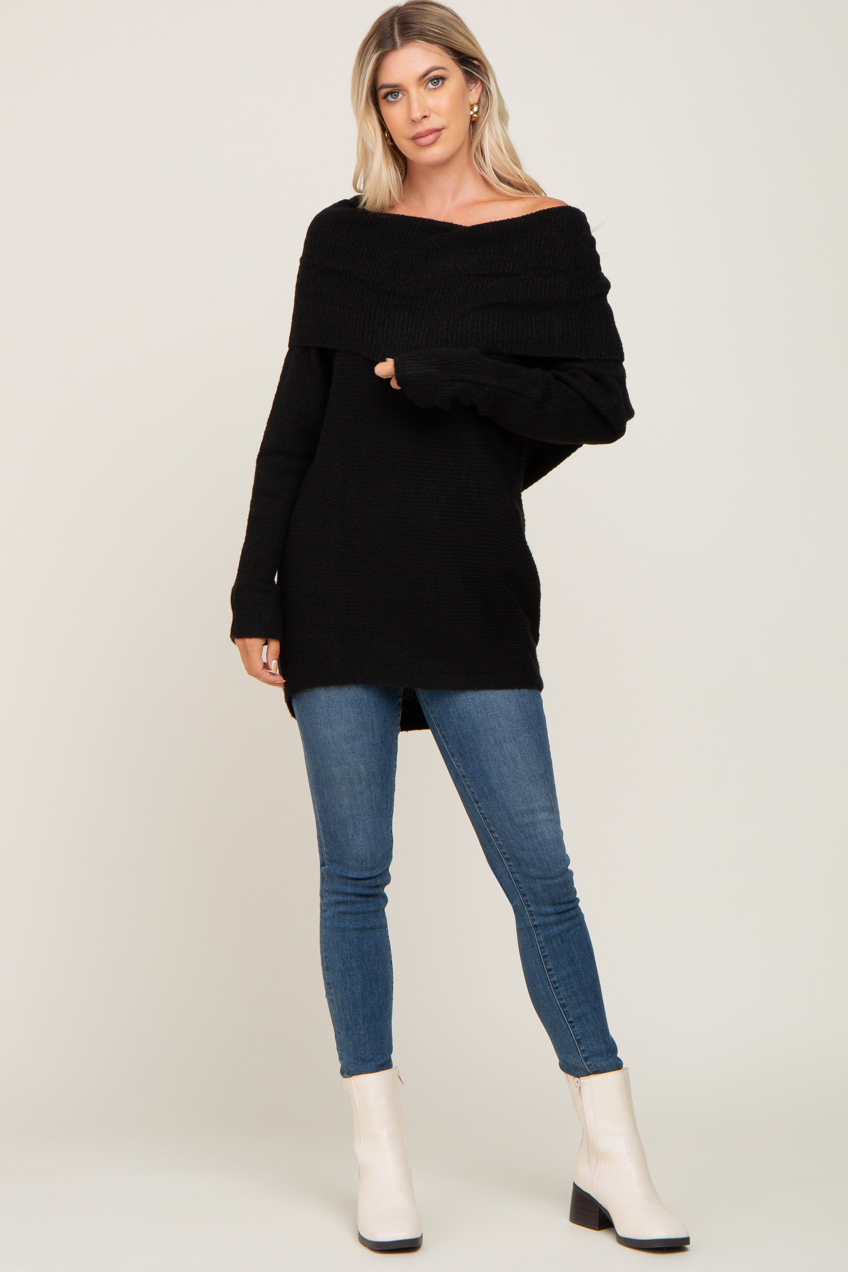 Black Off Shoulder Dolman Sleeve Knit Top sold by Pinkblush product image thumbnail 4