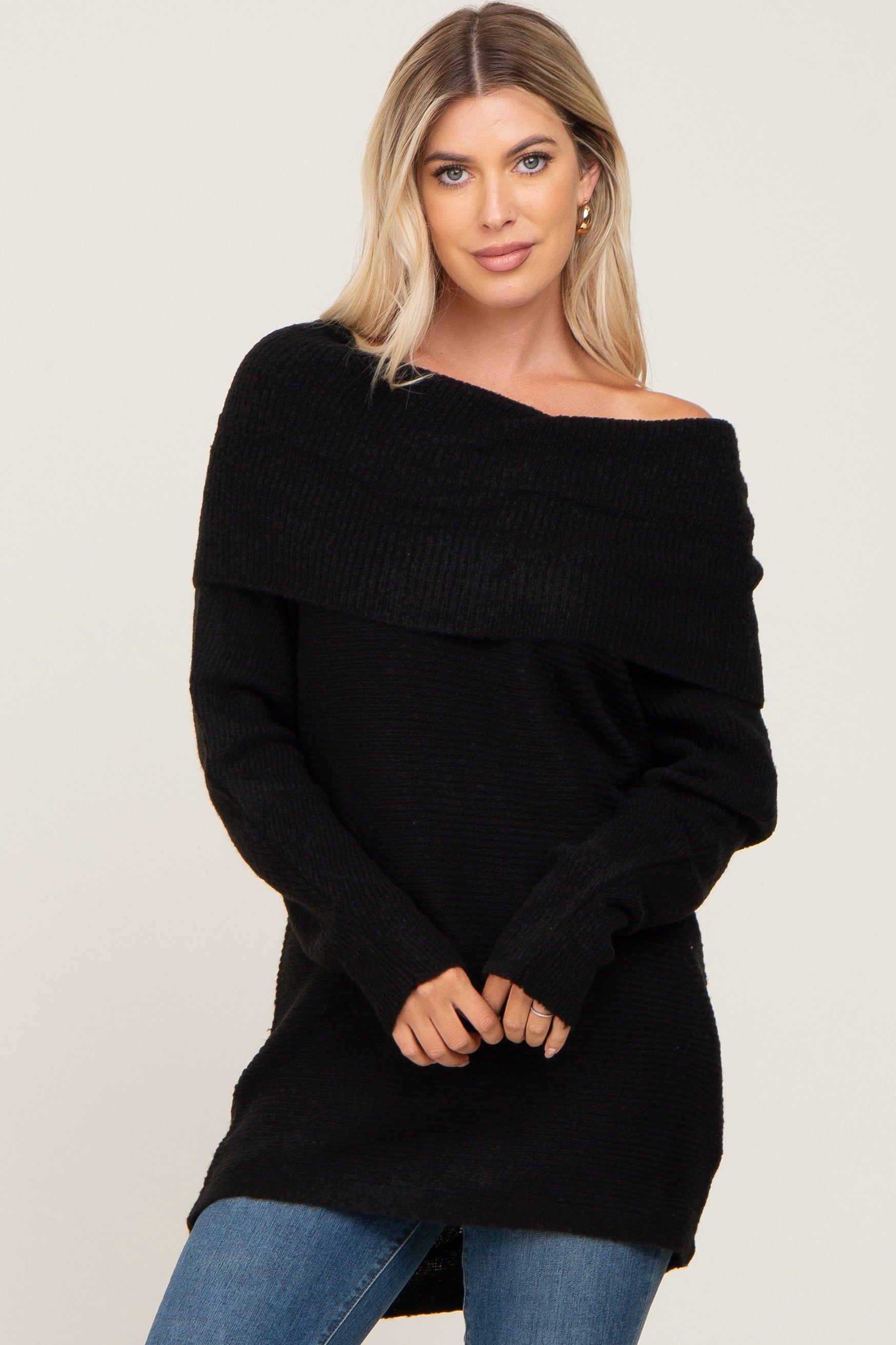 Black Off Shoulder Dolman Sleeve Knit Top sold by Pinkblush