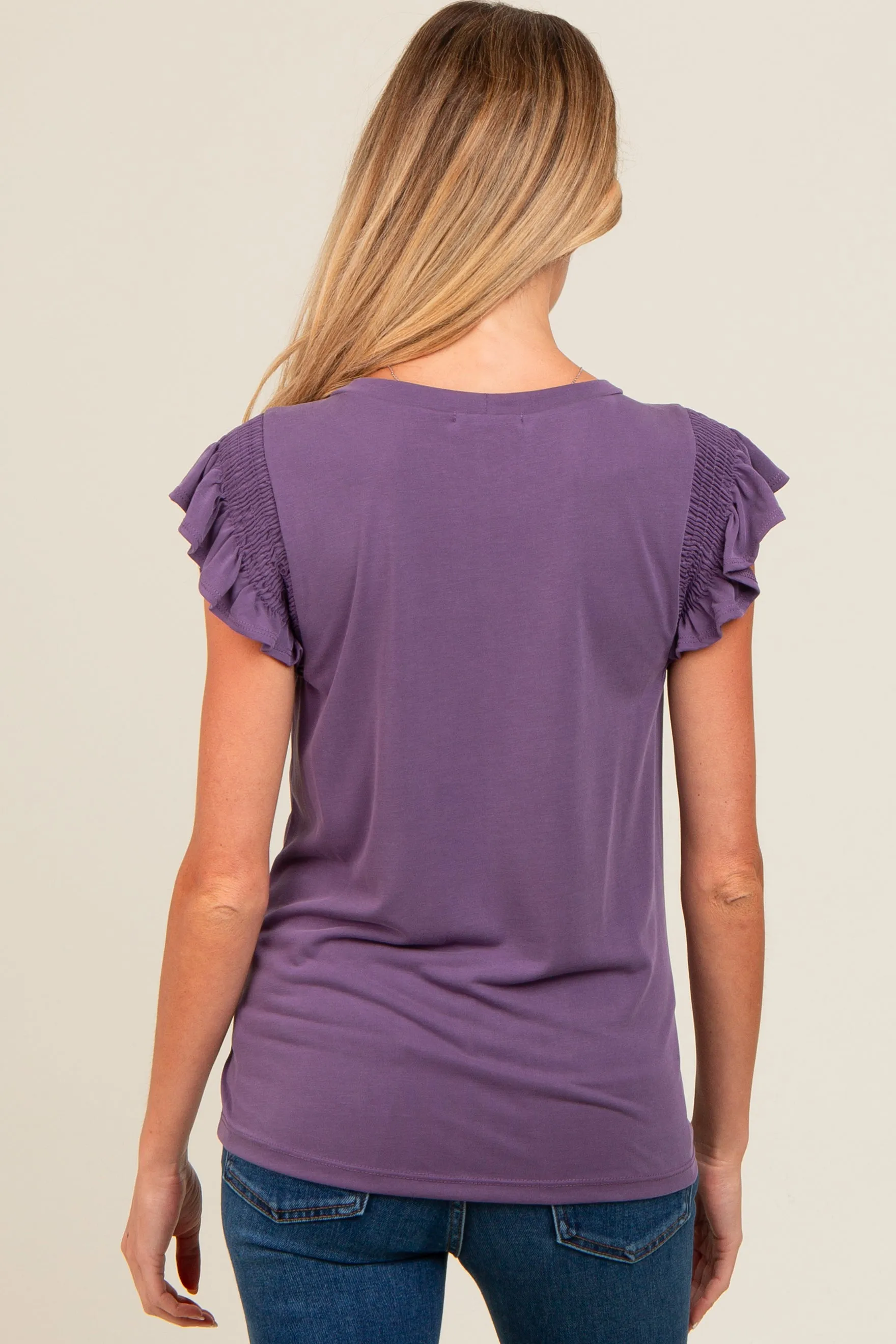 Purple Smocked Ruffle Sleeve Maternity Top sold by Pinkblush product image thumbnail 2