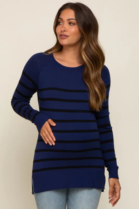 Navy Striped Knit Long Sleeve Maternity Top sold by Pinkblush