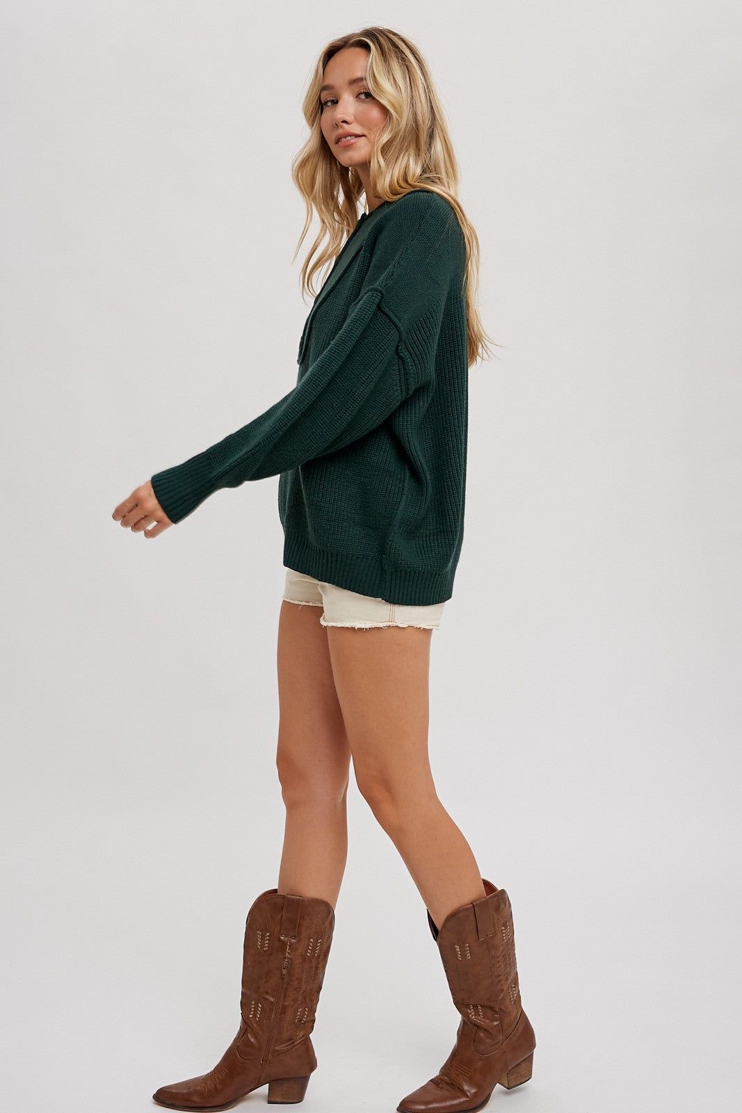 Forest Green Half Button Up Sweater sold by Pinkblush product image thumbnail 3