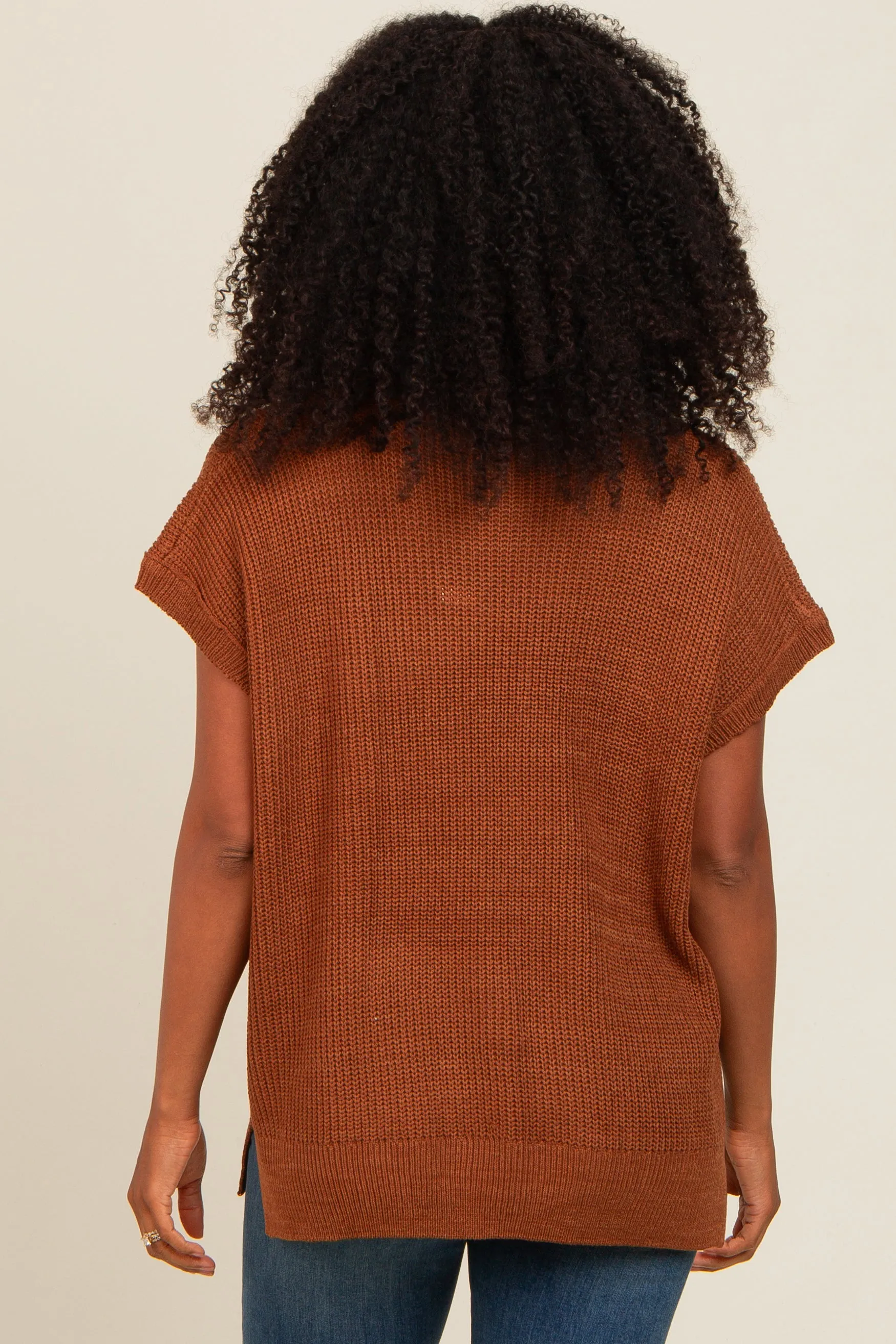 Brown Dolman Short Sleeve Side Slit Sweater Top sold by Pinkblush product image thumbnail 4