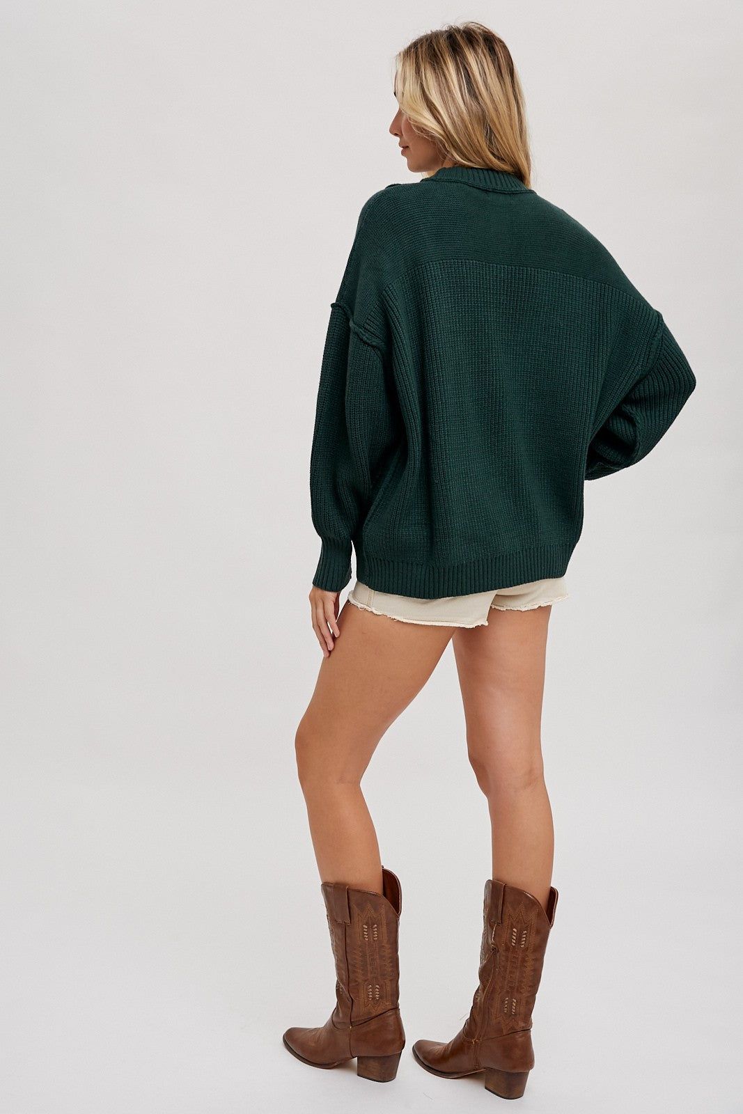 Forest Green Half Button Up Sweater sold by Pinkblush product image thumbnail 4