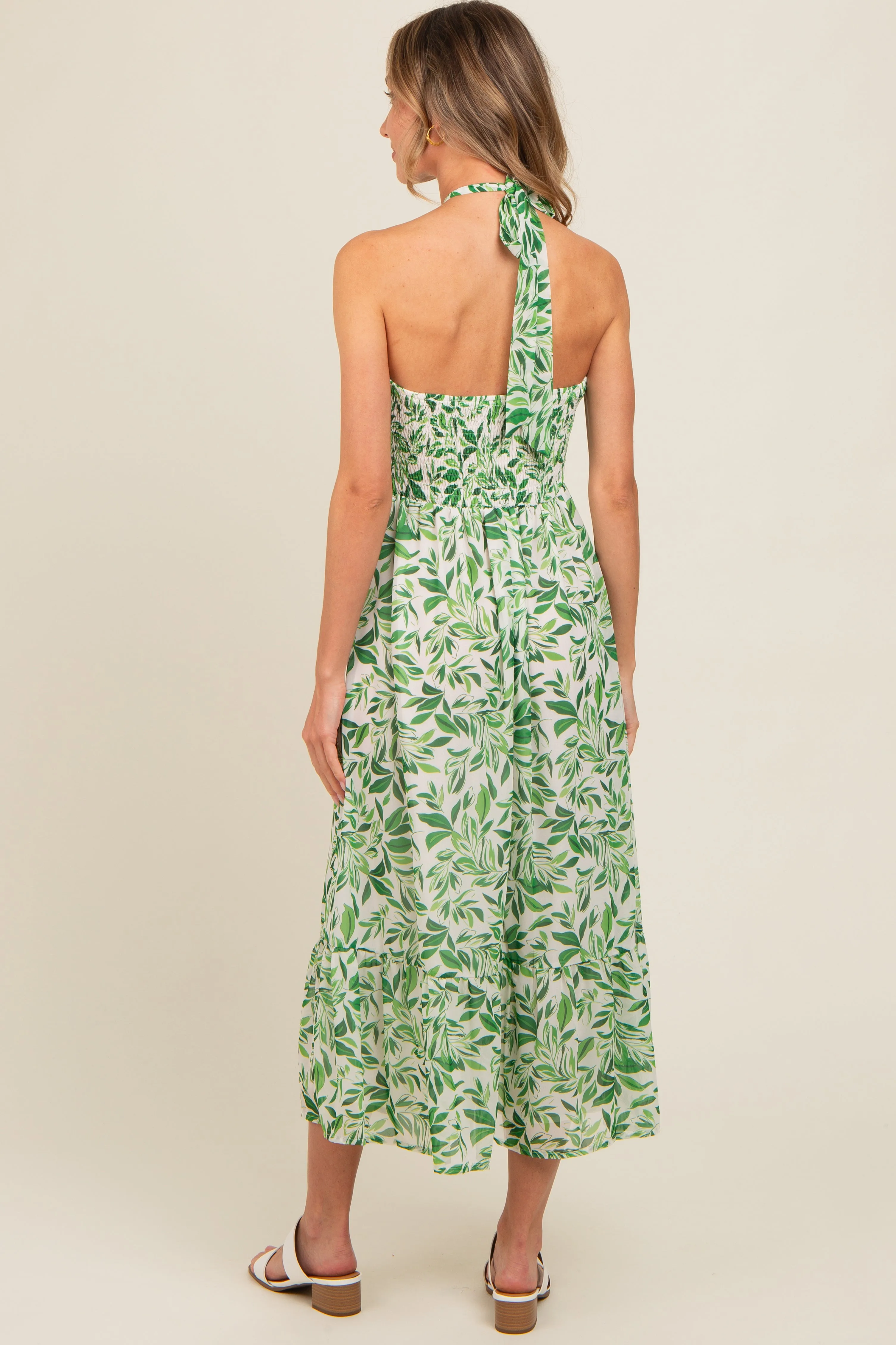 Green Leaf Print Halter Keyhole Midi Dress sold by Pinkblush product image thumbnail 4