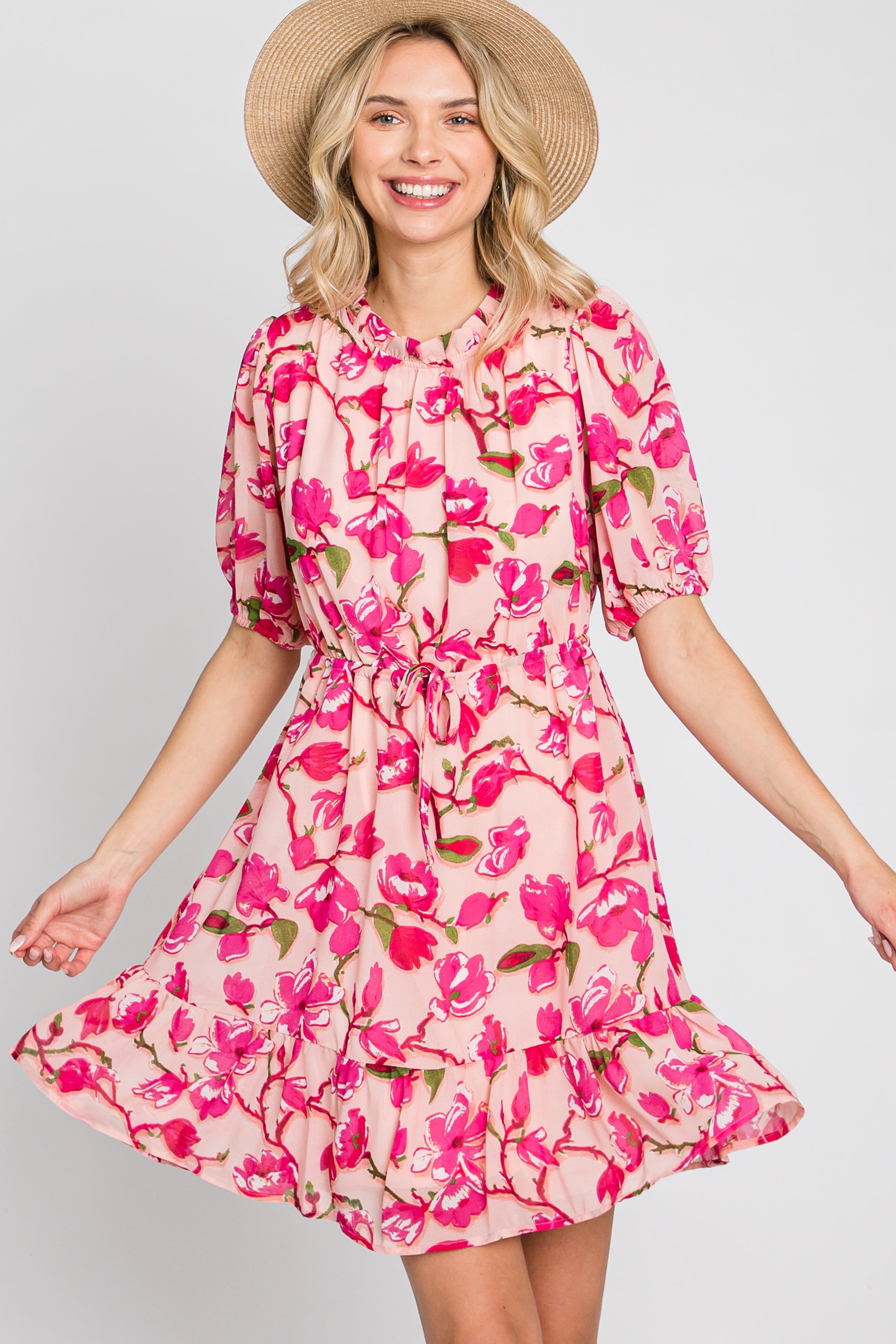 Pink Floral Ruffle Accent Dress sold by Pinkblush