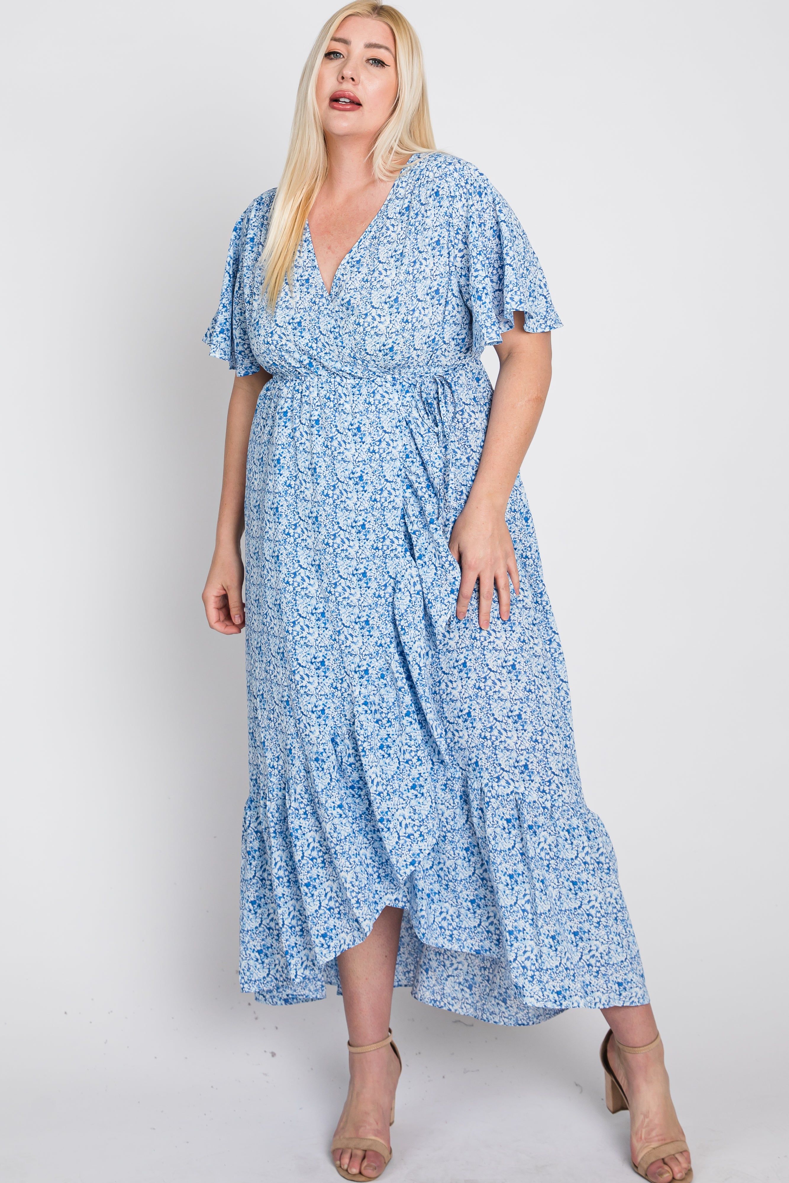 Light Blue Floral Wrap Plus Midi Dress sold by Pinkblush product image thumbnail 5