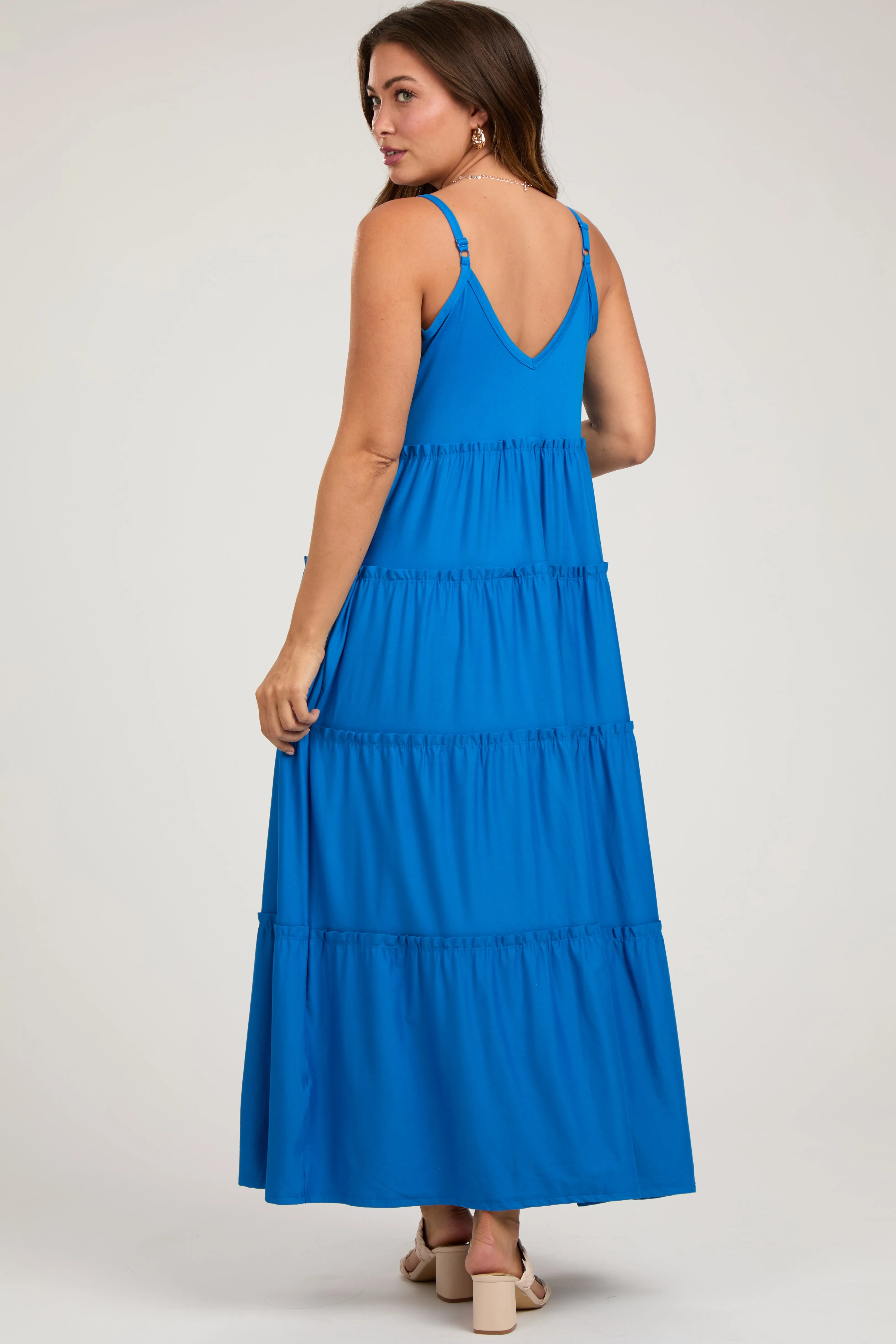 Aqua Tiered Sleeveless Maternity Maxi Dress sold by Pinkblush product image thumbnail 3