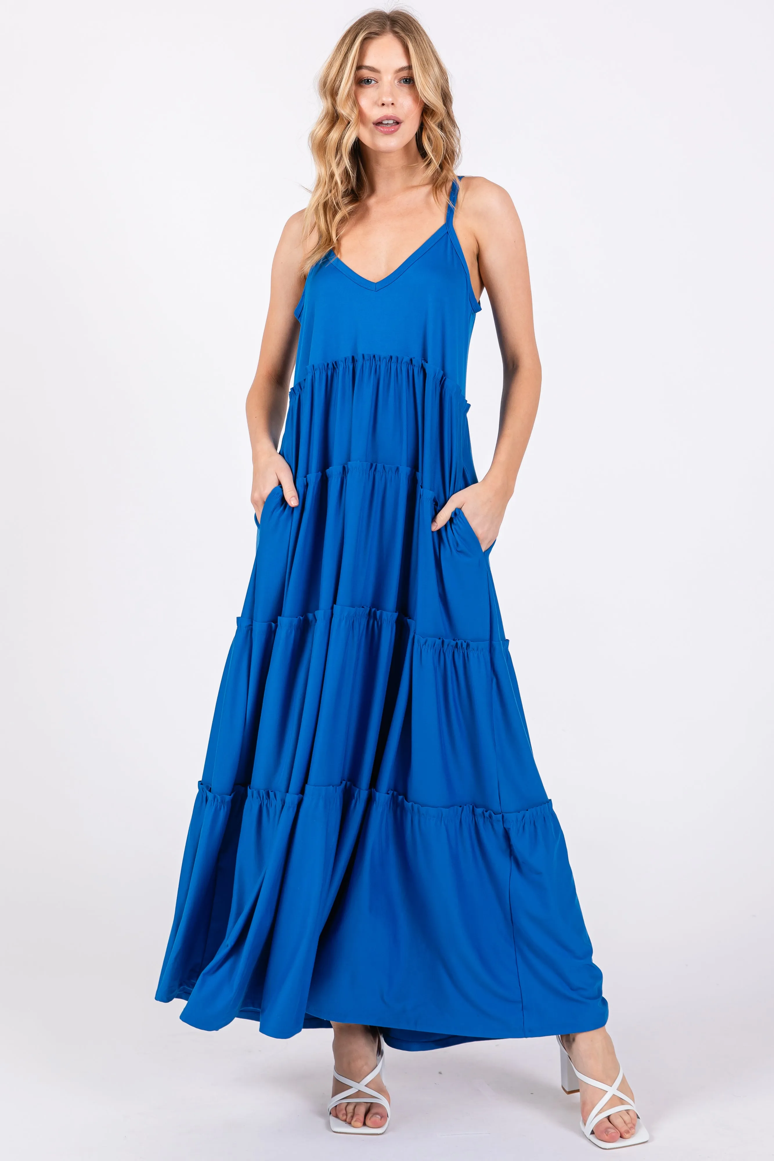 Aqua Tiered Sleeveless Maternity Maxi Dress sold by Pinkblush product image thumbnail 4