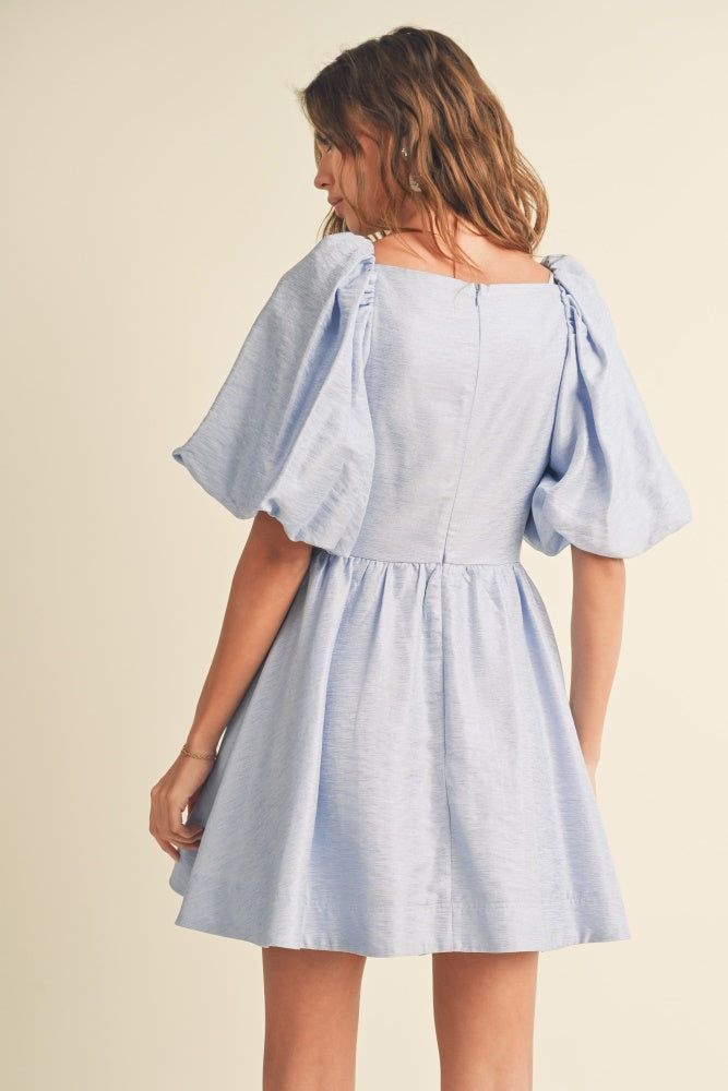 Blue Puff Balloon Sleeve Knot Front Detail Dress sold by Pinkblush product image thumbnail 3