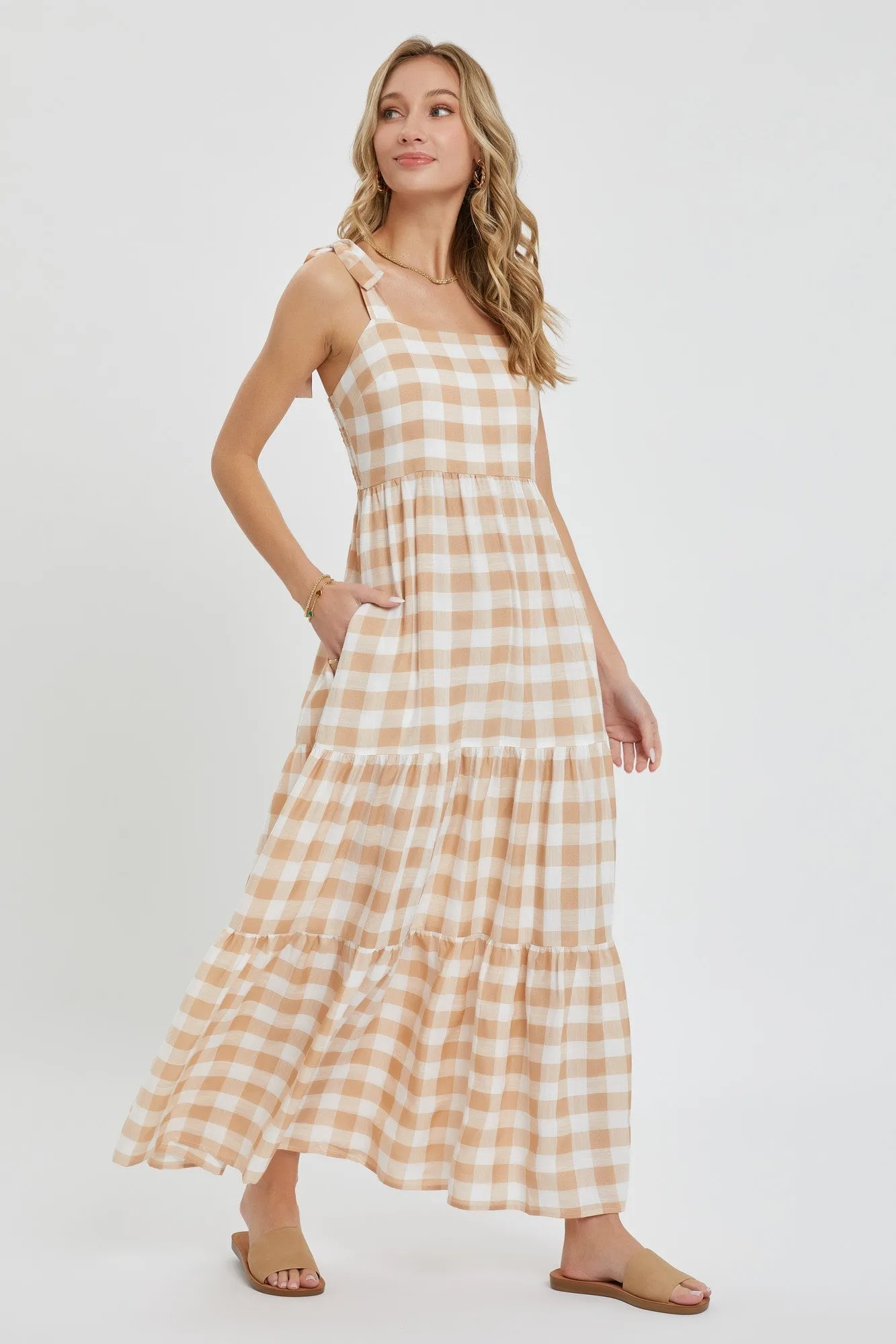 Taupe Gingham Maxi Dress sold by Pinkblush product image thumbnail 2