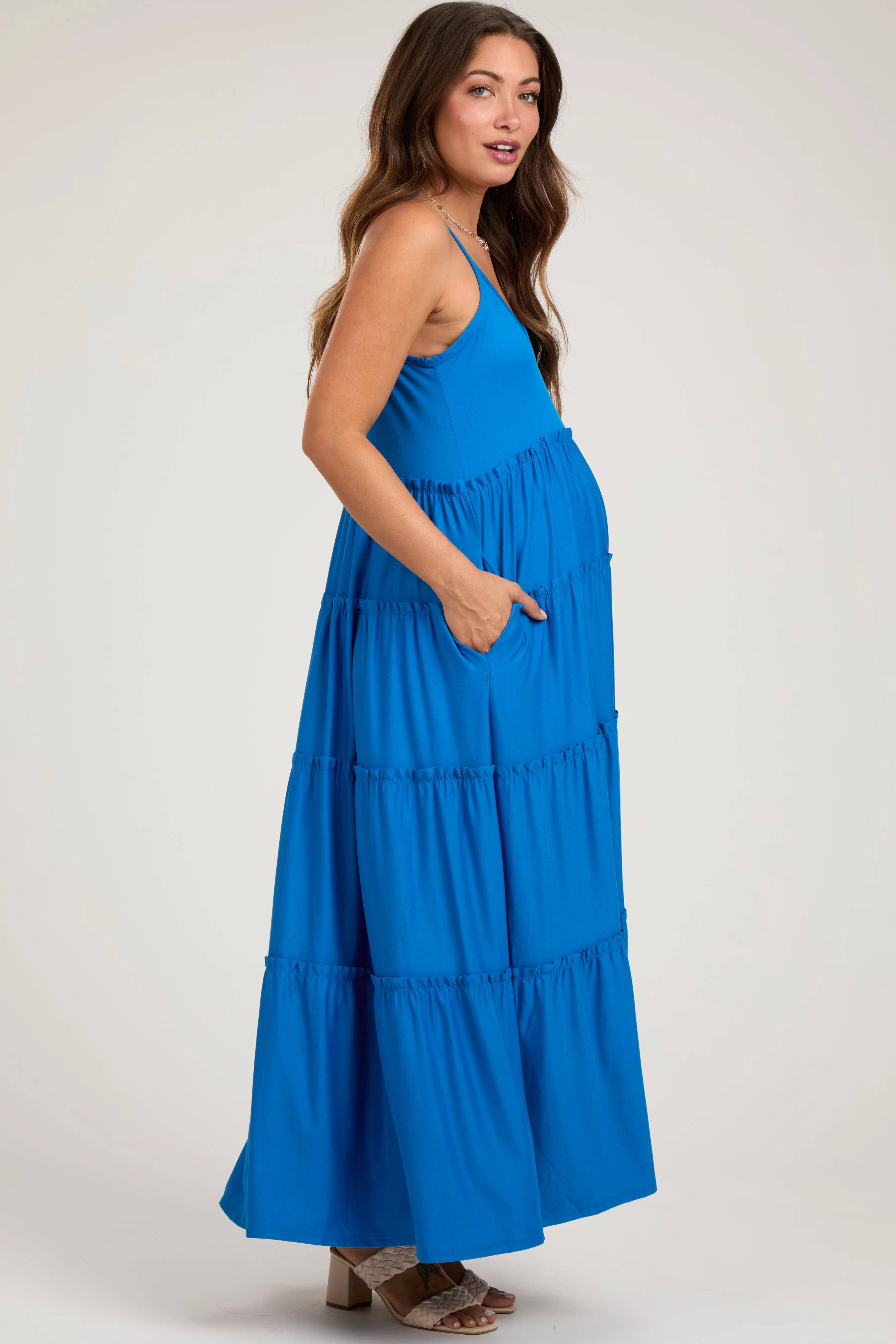 Aqua Tiered Sleeveless Maternity Maxi Dress sold by Pinkblush product image thumbnail 2