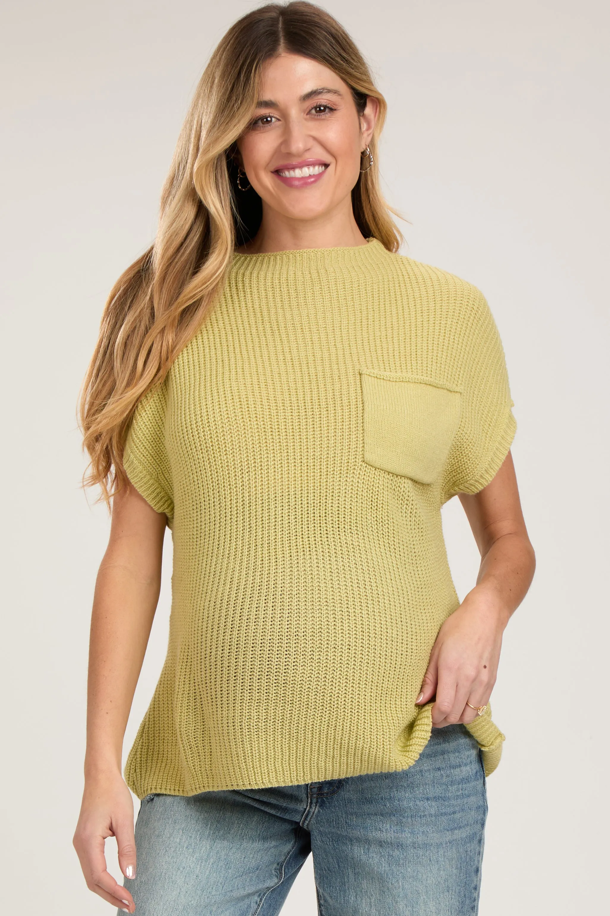 Sage Knit Pocket Front Maternity Top sold by Pinkblush