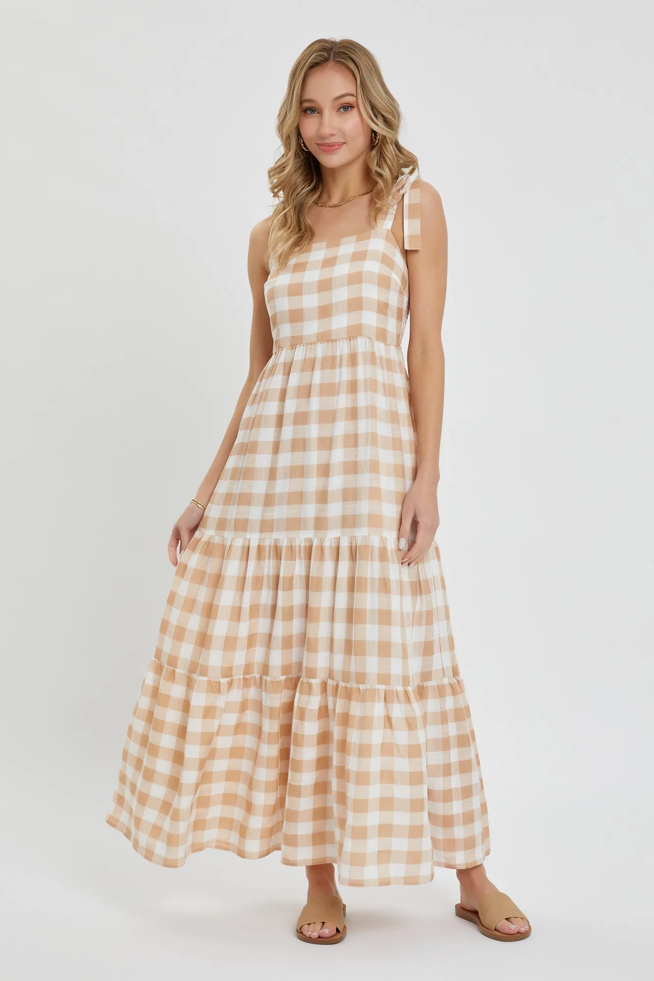 Taupe Gingham Maxi Dress sold by Pinkblush product image thumbnail 3