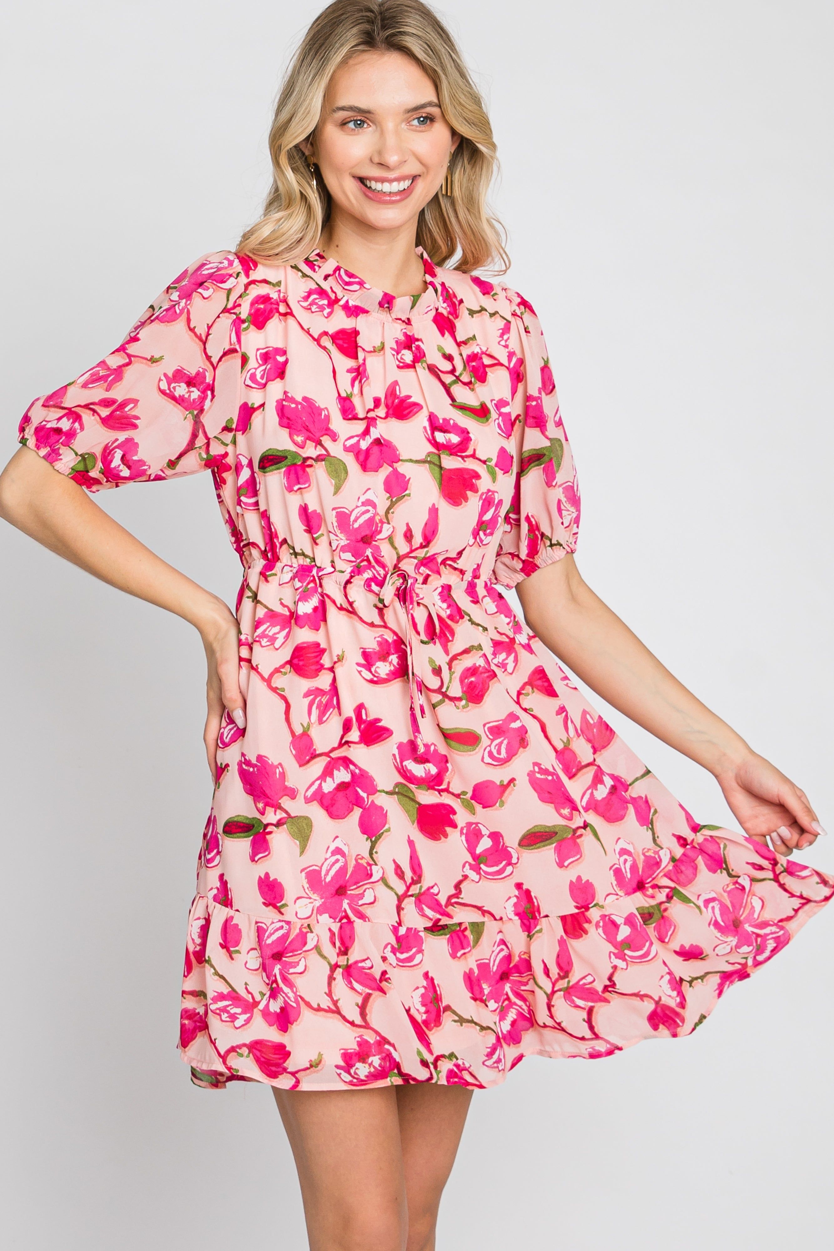 Pink Floral Ruffle Accent Dress sold by Pinkblush product image thumbnail 4