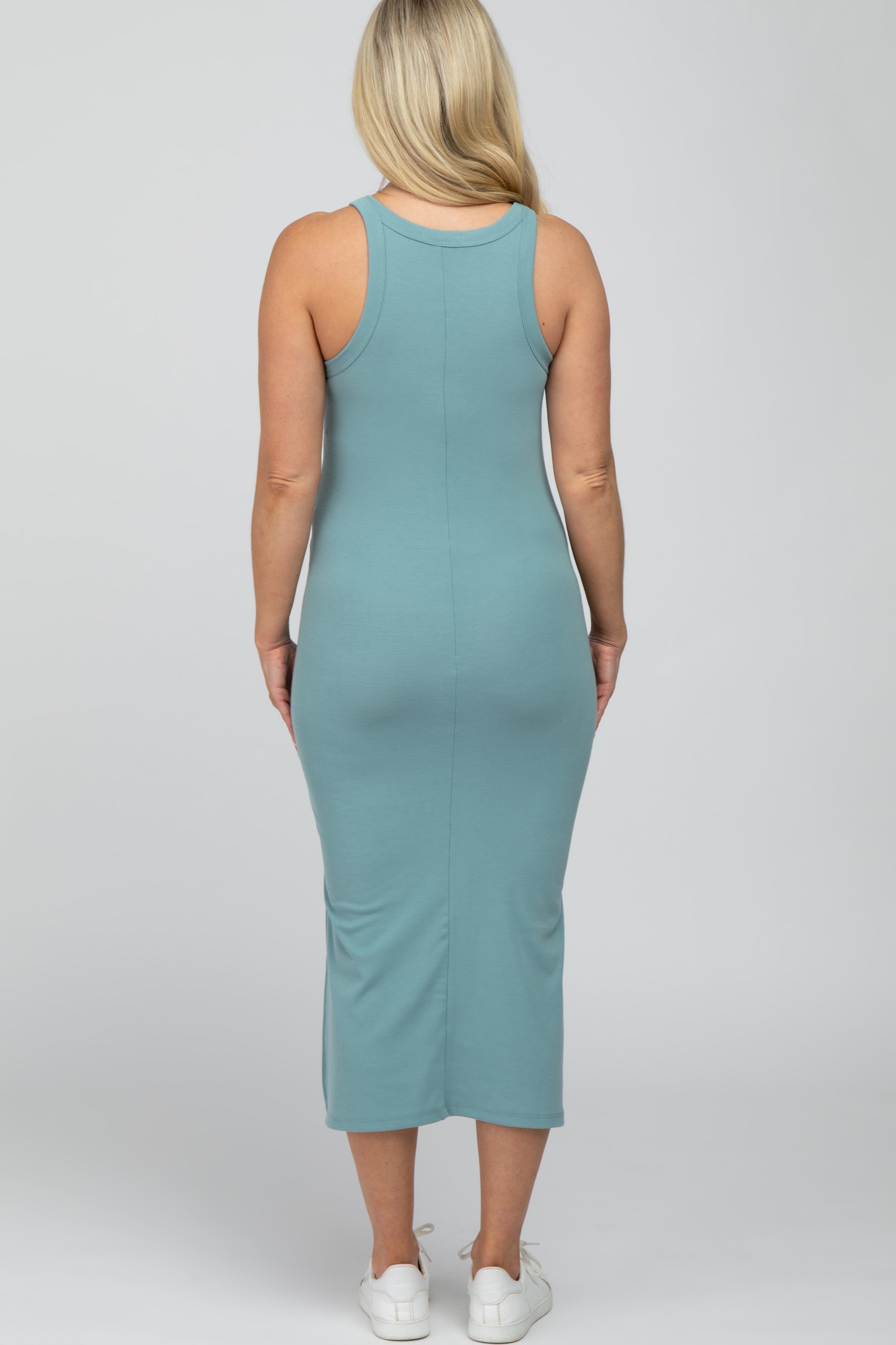 Mint Green Racerback Basic Maternity Midi Dress sold by Pinkblush product image thumbnail 3