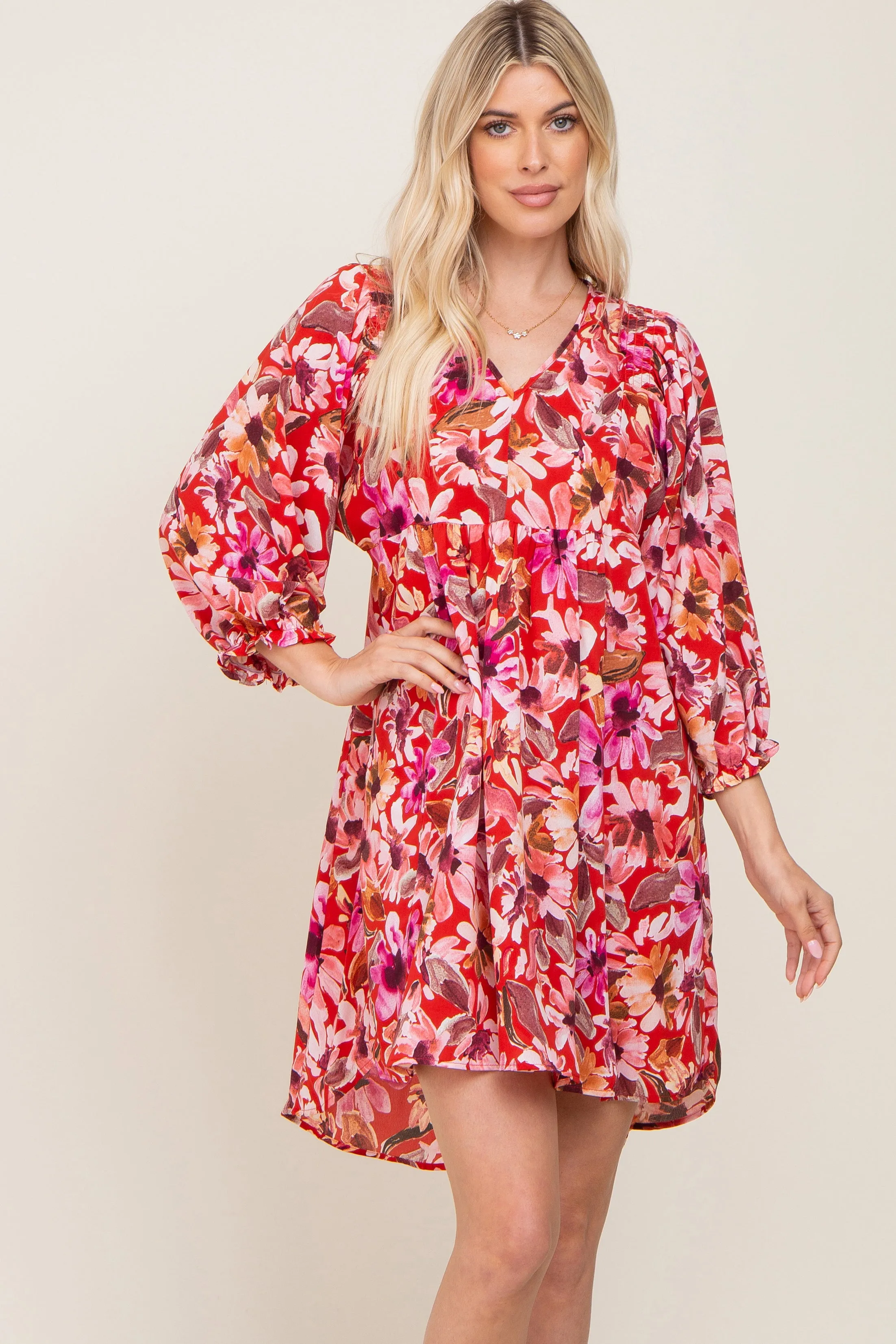 Red Floral Long Sleeve Maternity Dress sold by Pinkblush product image thumbnail 4