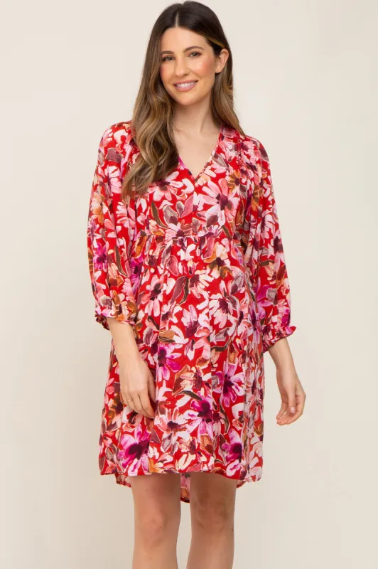 Red Floral Long Sleeve Maternity Dress sold by Pinkblush