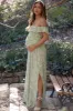 Green Floral Ruffle Off Shoulder Maternity Maxi Dress sold by Pinkblush