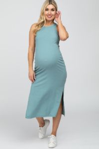 Mint Green Racerback Basic Maternity Midi Dress sold by Pinkblush