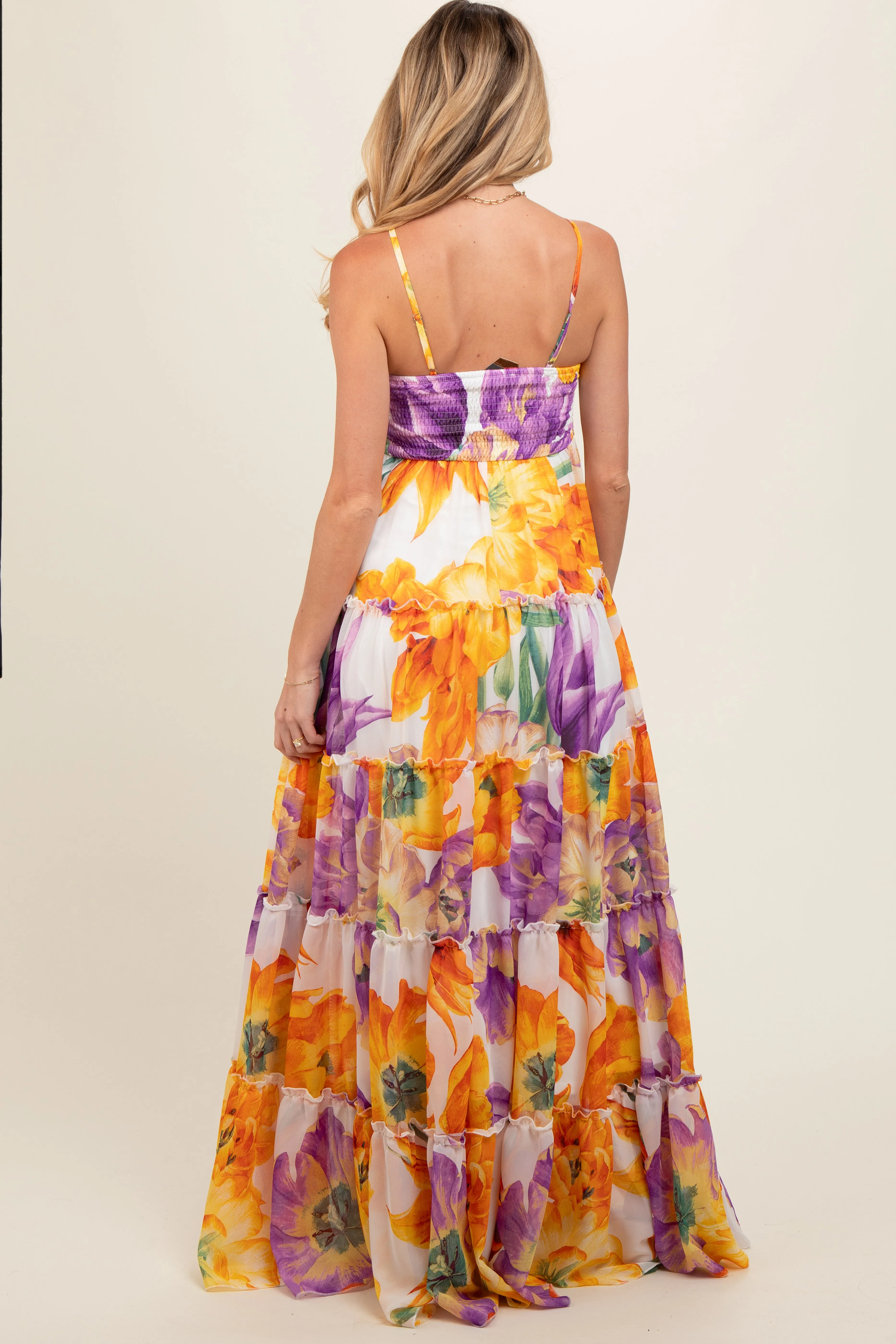 Purple Floral Top Accent Tiered Maternity Maxi Dress sold by Pinkblush product image thumbnail 4
