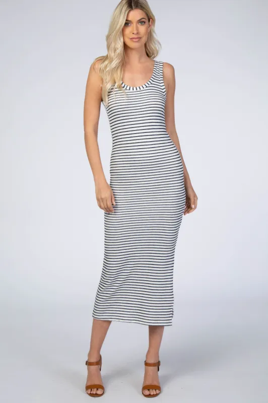 Ivory Striped Sleeveless Maxi Dress sold by Pinkblush