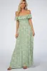 Green Floral Ruffle Off Shoulder Maternity Maxi Dress sold by Pinkblush