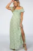 Green Floral Ruffle Off Shoulder Maternity Maxi Dress sold by Pinkblush