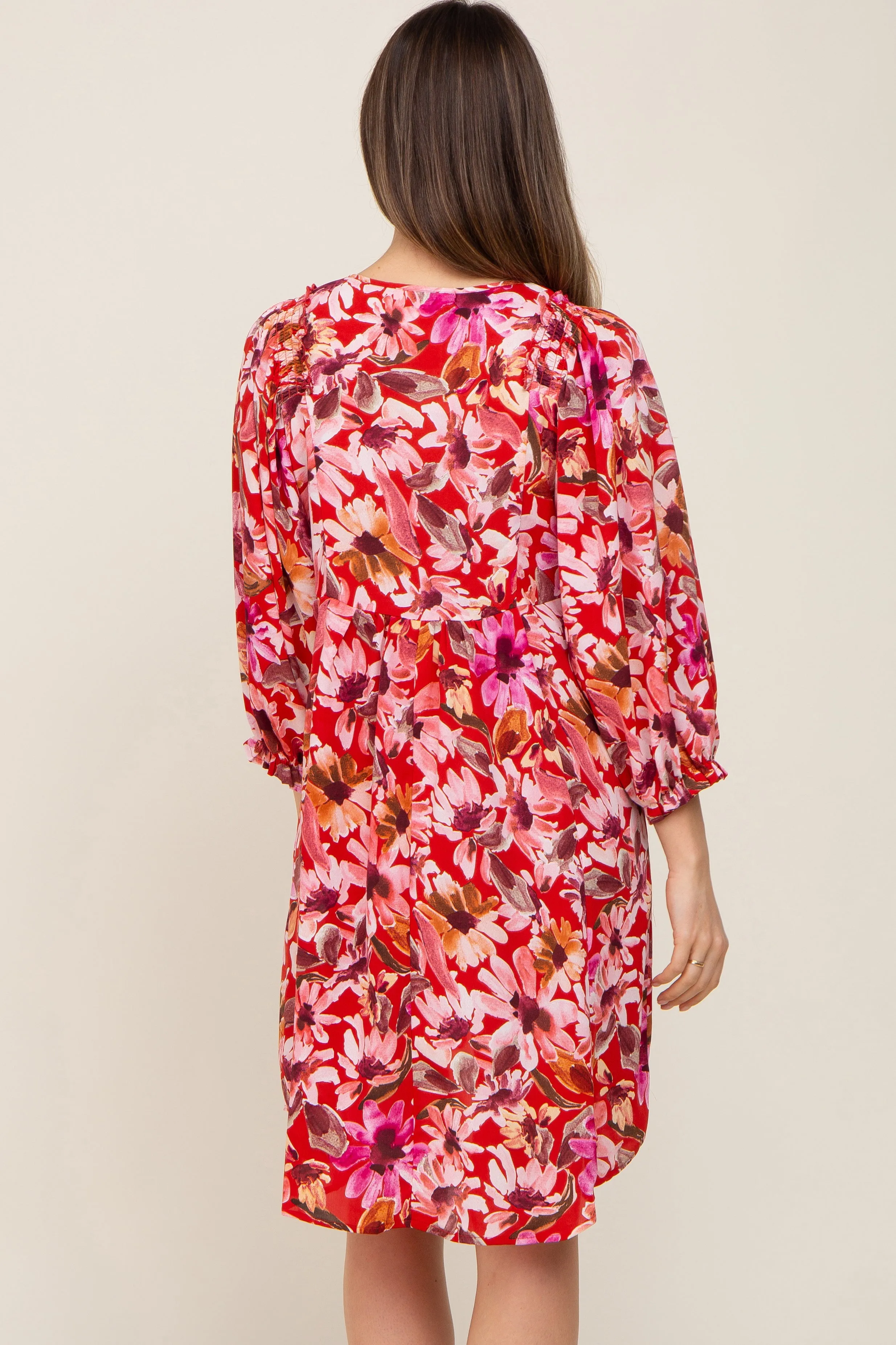 Red Floral Long Sleeve Maternity Dress sold by Pinkblush product image thumbnail 3