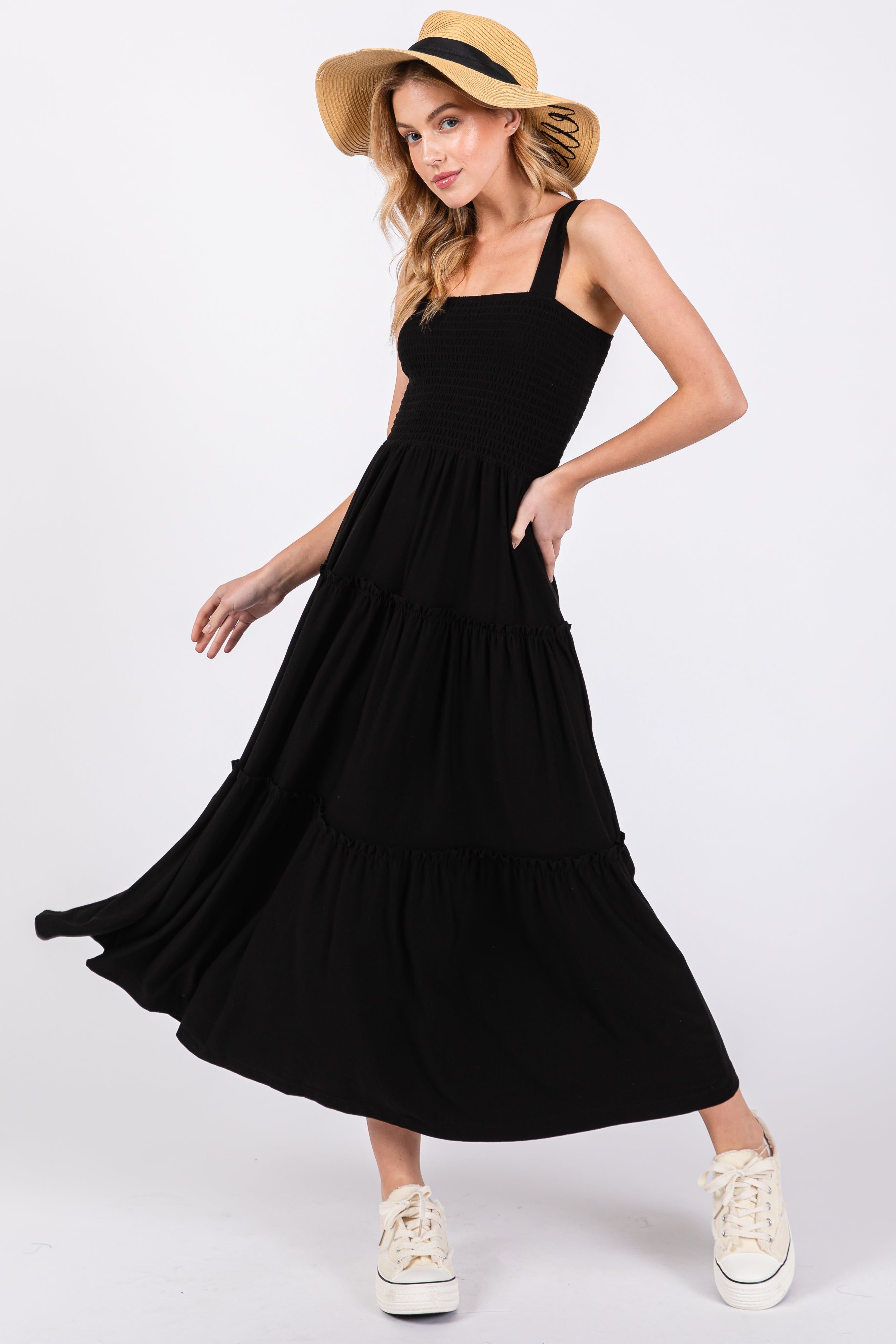 Black Sleeveless Tiered Maxi Dress sold by Pinkblush product image thumbnail 4