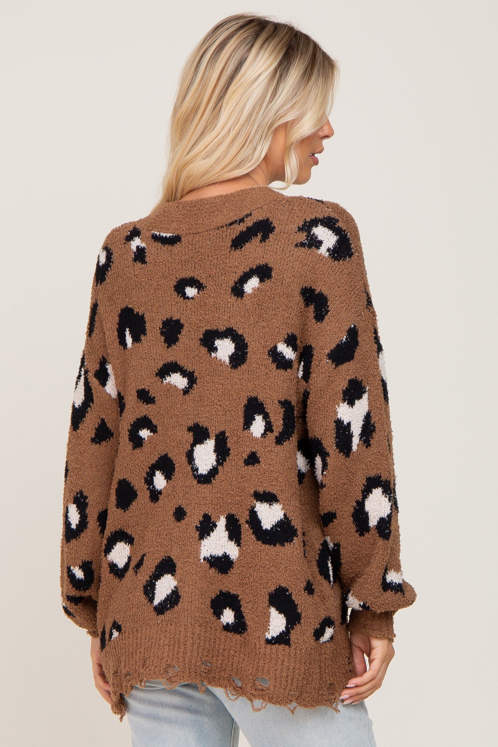 Mocha Leopard Print Knit Distressed Sweater sold by Pinkblush product image thumbnail 3