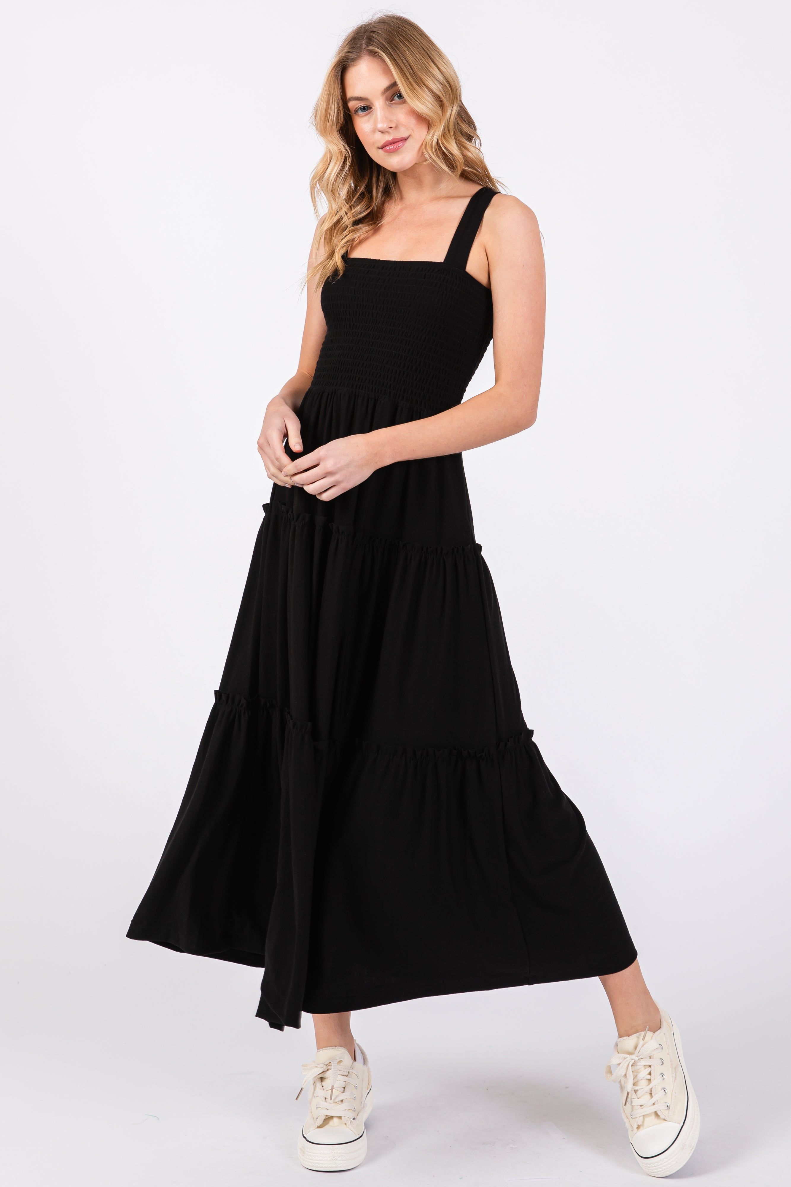 Black Sleeveless Tiered Maxi Dress sold by Pinkblush