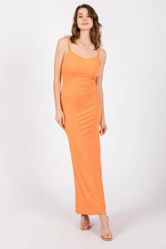 Orange Ribbed Fitted Maxi Dress sold by Pinkblush