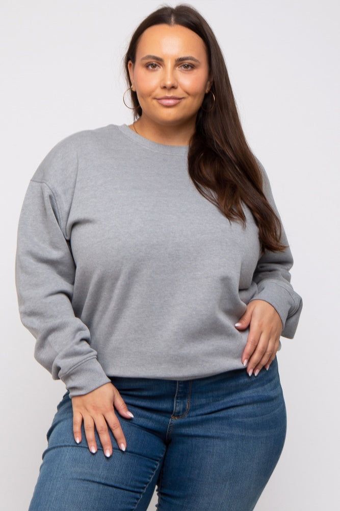 Heather Grey Soft Knit Fleece Lined Plus Sweatshirt sold by Pinkblush product image thumbnail 2