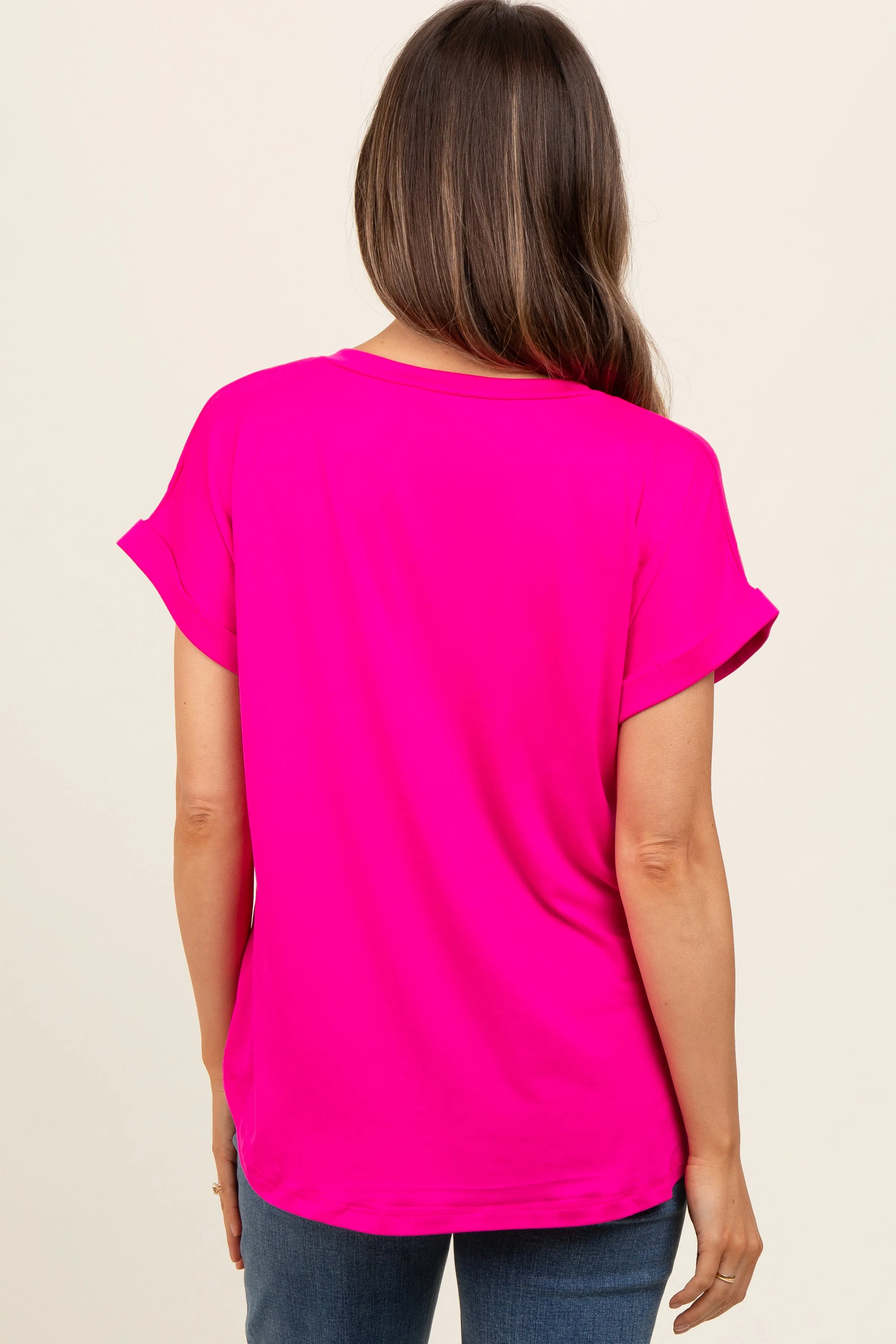 Fuchsia V-Neck Pocket Short Sleeve Maternity Shirt sold by Pinkblush product image thumbnail 4