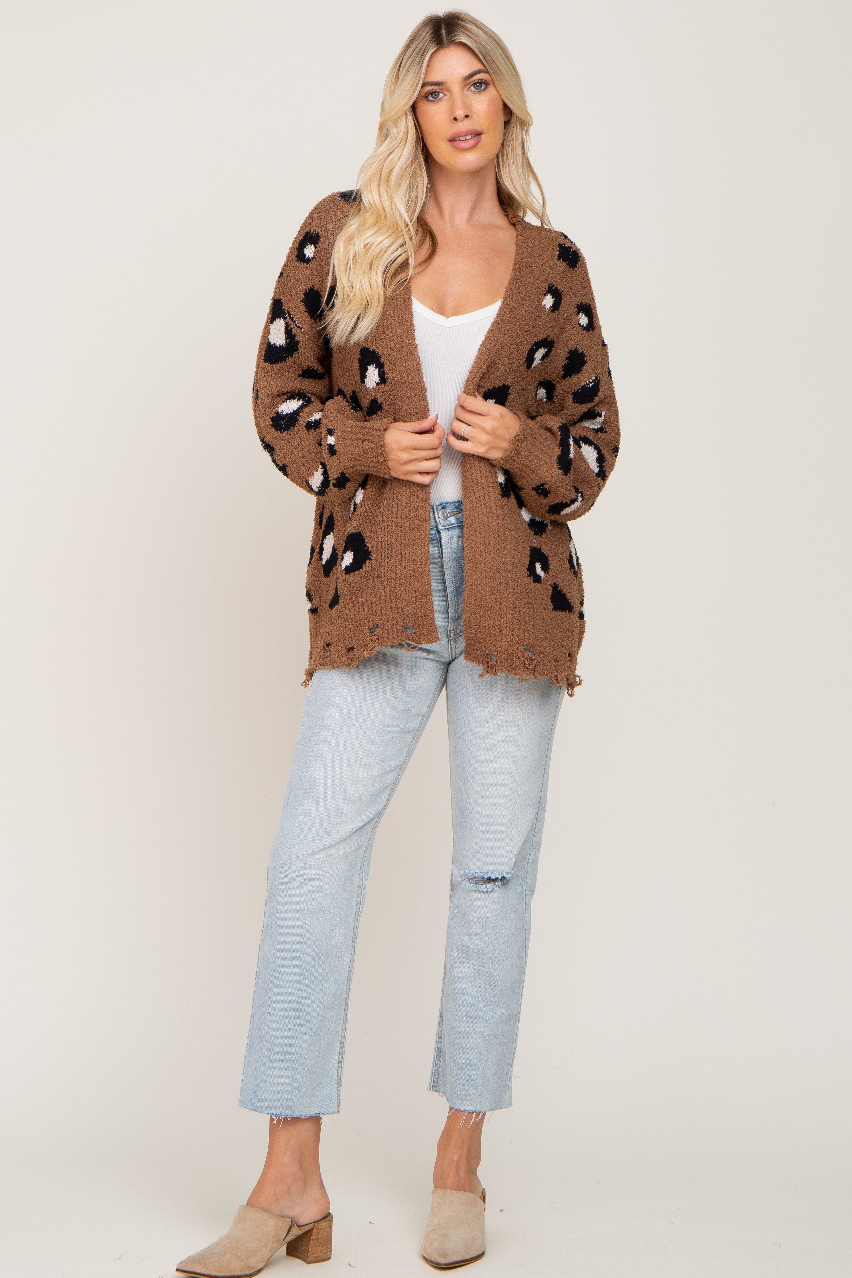 Mocha Leopard Print Knit Distressed Sweater sold by Pinkblush product image thumbnail 4