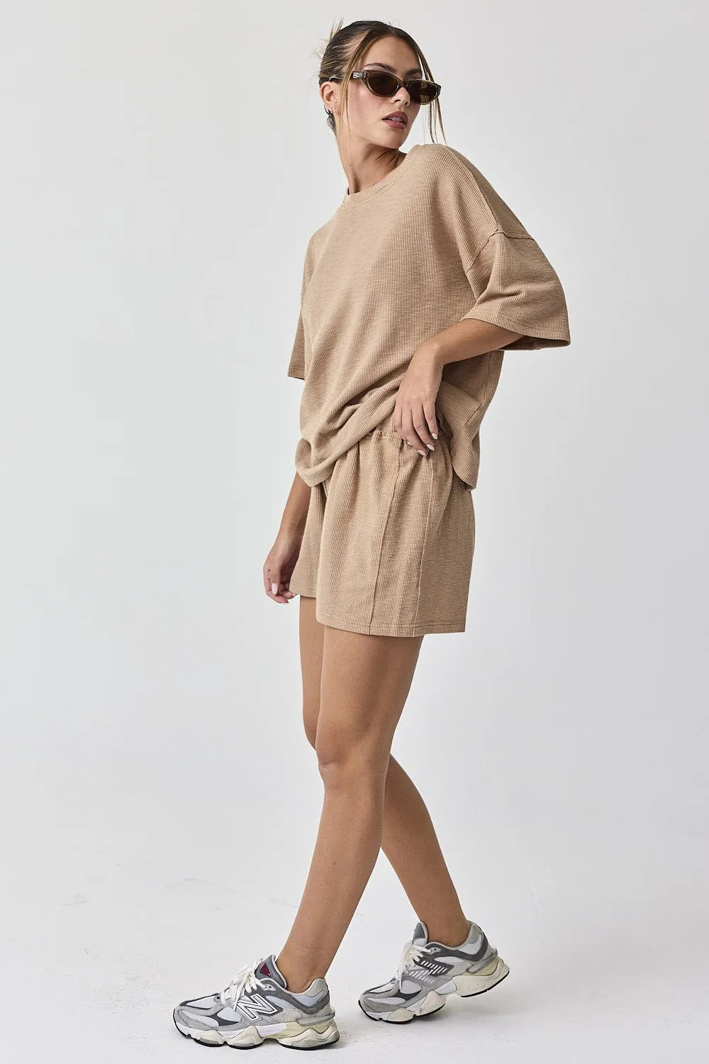 Taupe Ribbed Short Sleeve Short Set sold by Pinkblush product image thumbnail 2