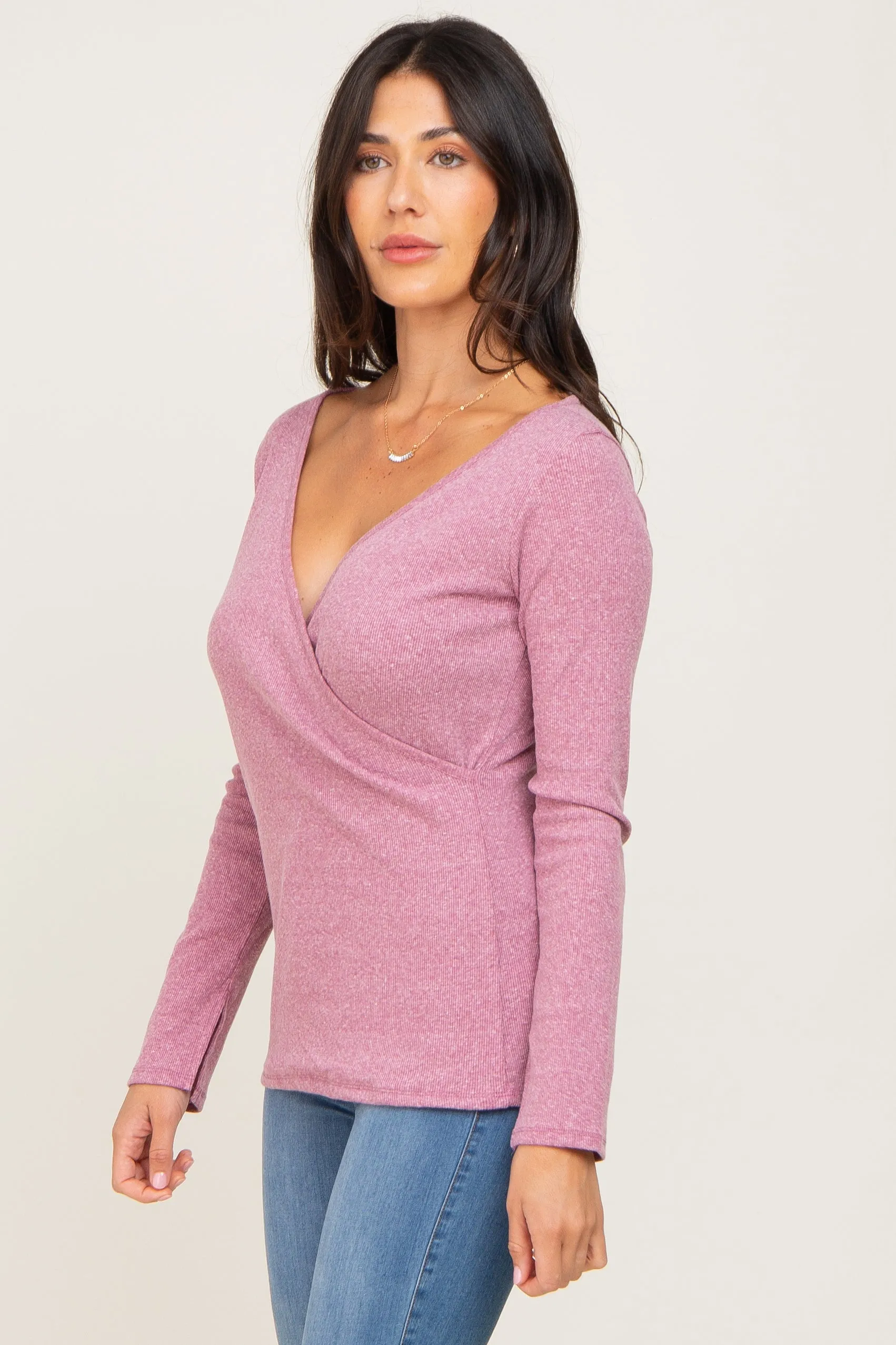 Mauve Ribbed Long Sleeve Wrap Nursing Top sold by Pinkblush product image thumbnail 3