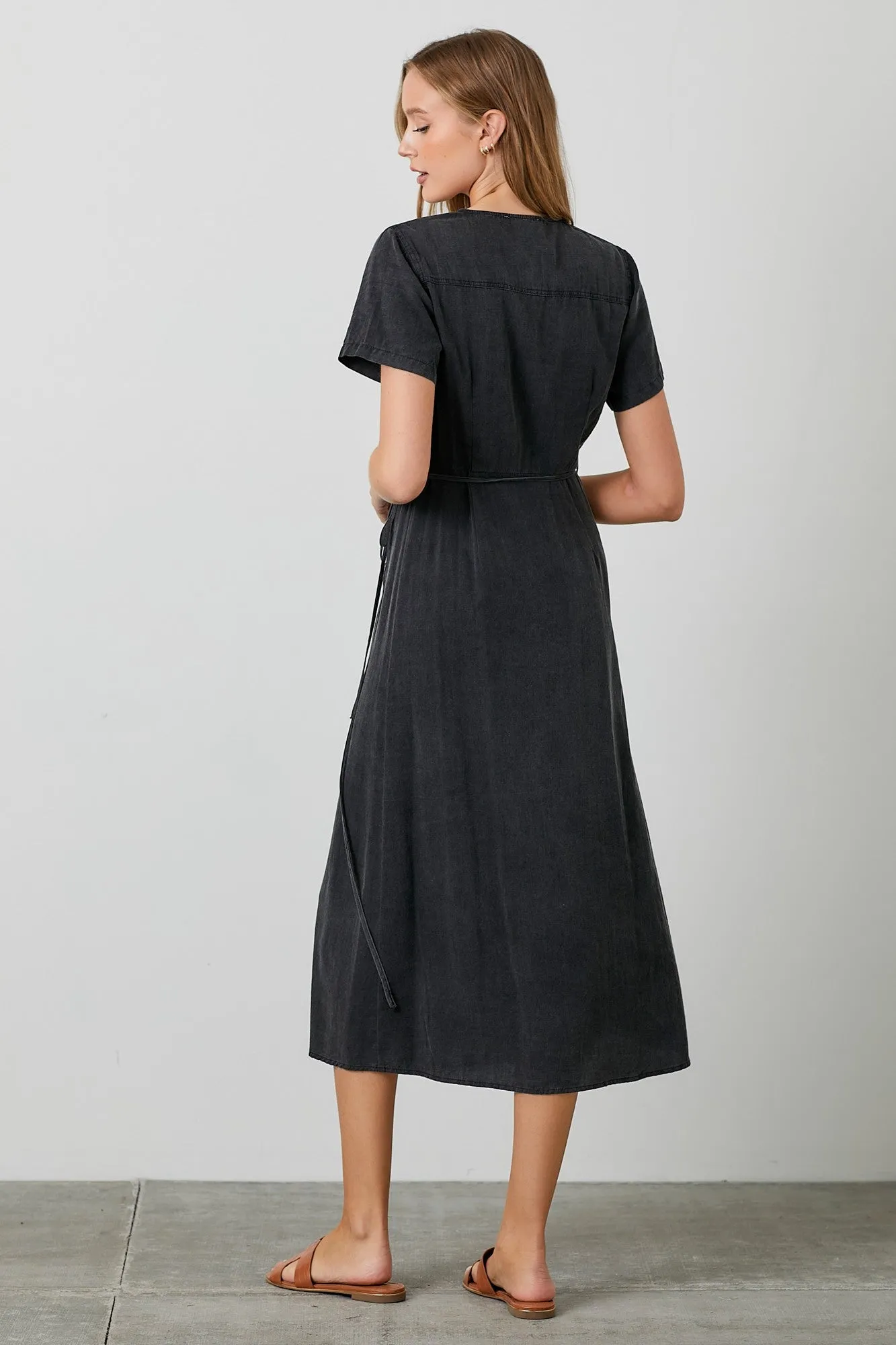 Black Chambray Wrap Midi Dress sold by Pinkblush product image thumbnail 5