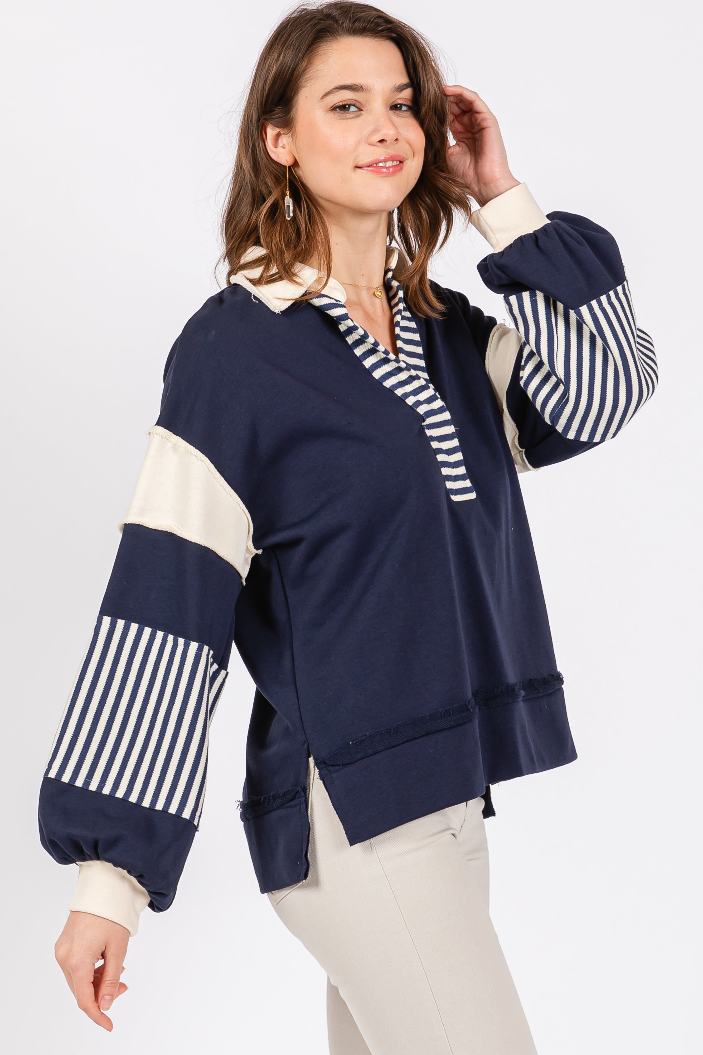 Navy Colorblock Striped Long Sleeve Top sold by Pinkblush product image thumbnail 2
