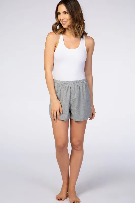 Grey Terry Elastic Waist Lounge Shorts sold by Pinkblush