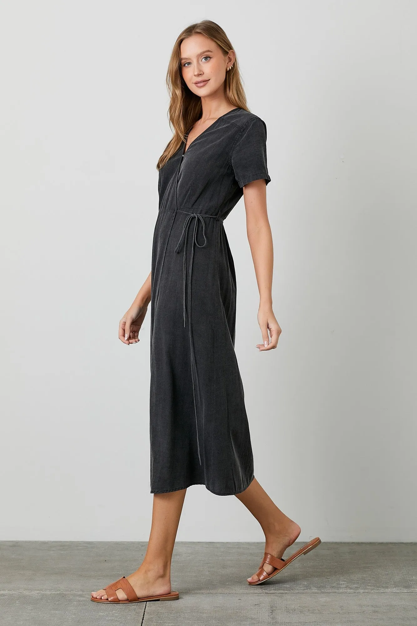 Black Chambray Wrap Midi Dress sold by Pinkblush product image thumbnail 4
