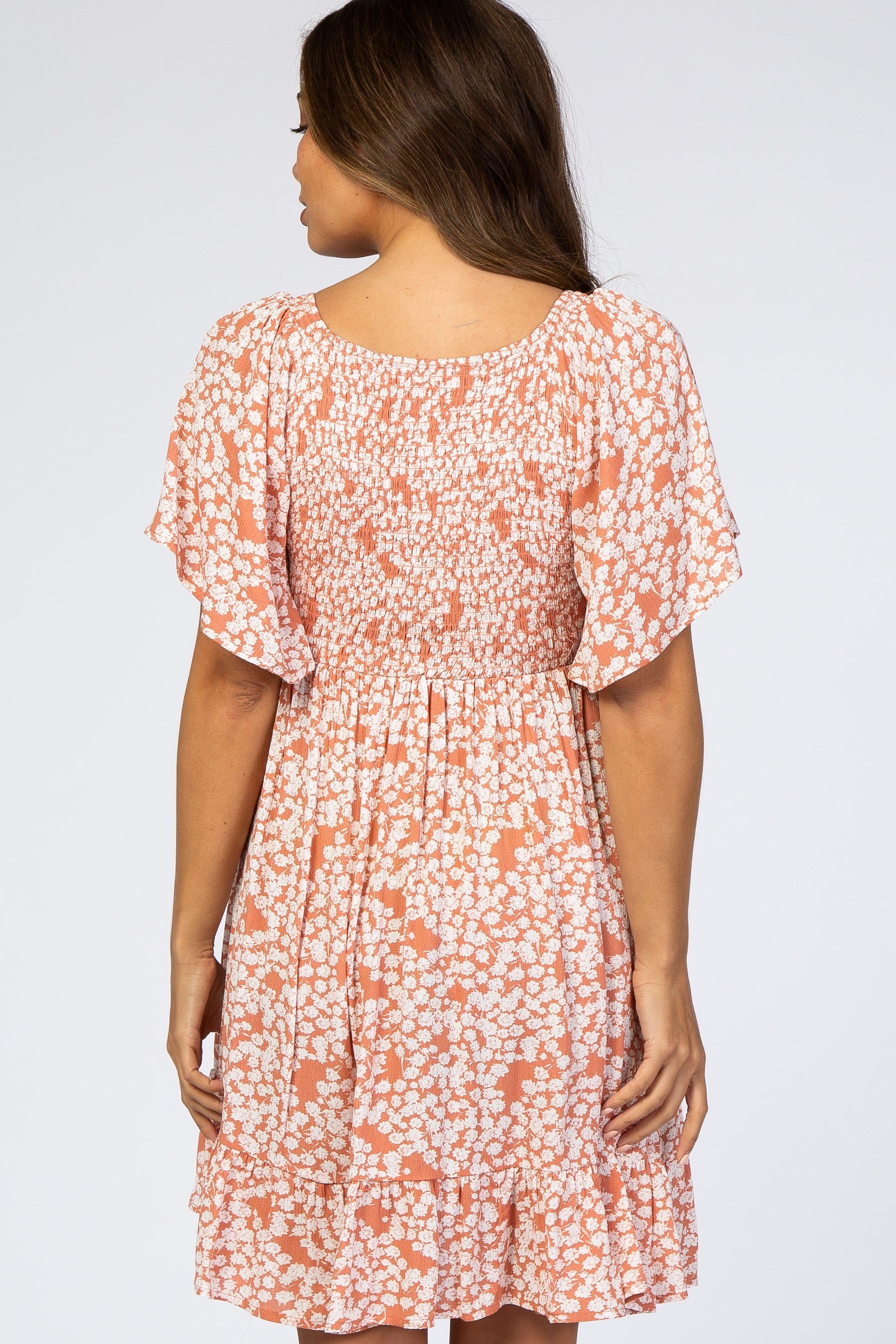 Coral Floral Smocked Ruffle Maternity Dress sold by Pinkblush product image thumbnail 3